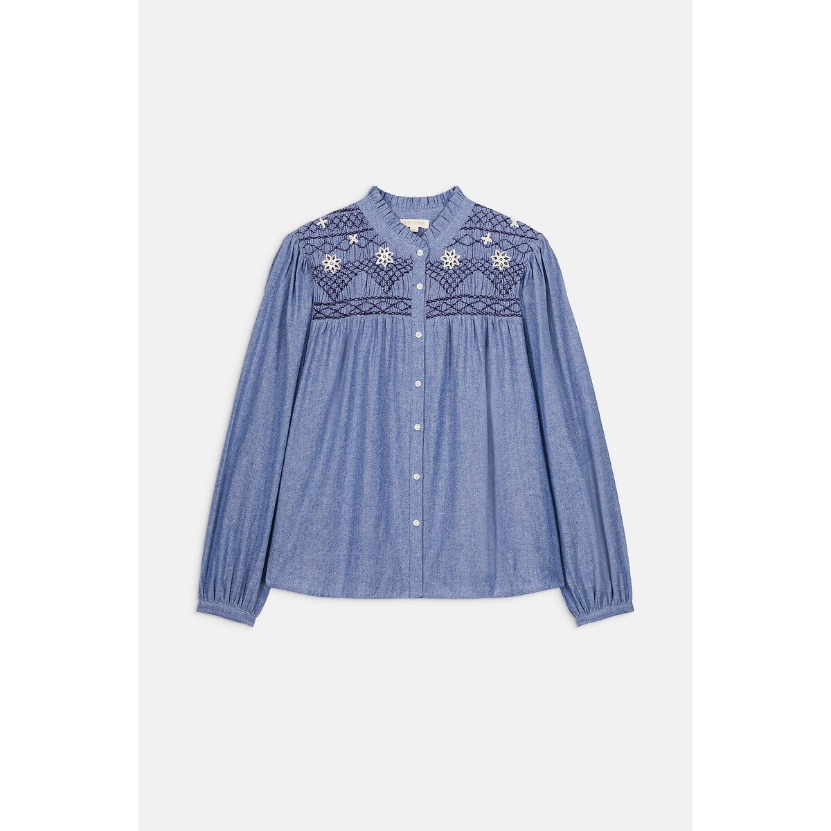 Blouse col rond brodée et smockée, LOUISE bleu, LOUISE MISHA