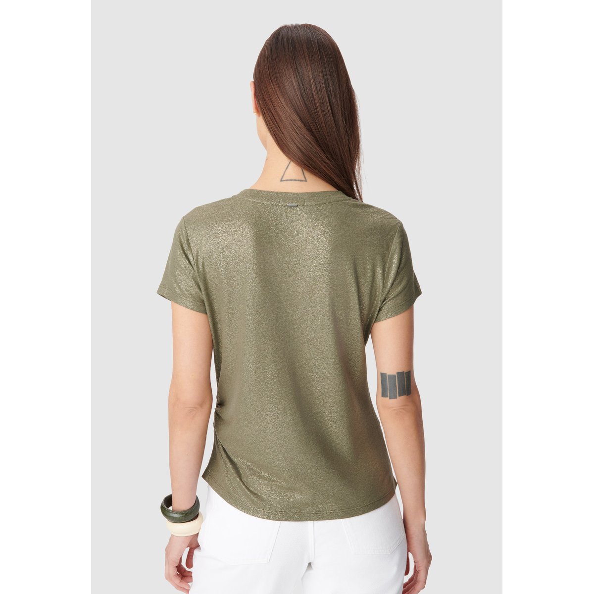 Tee-shirt asymétrique fil textile vert kaki, IKKS