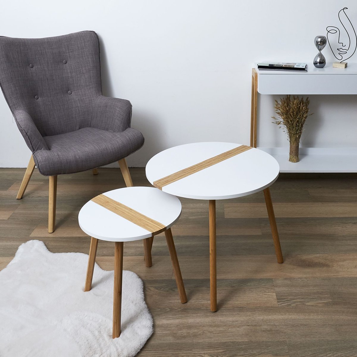 Ensemble de 2 tables gigognes bicolores RELIEF blanc, TOILINUX