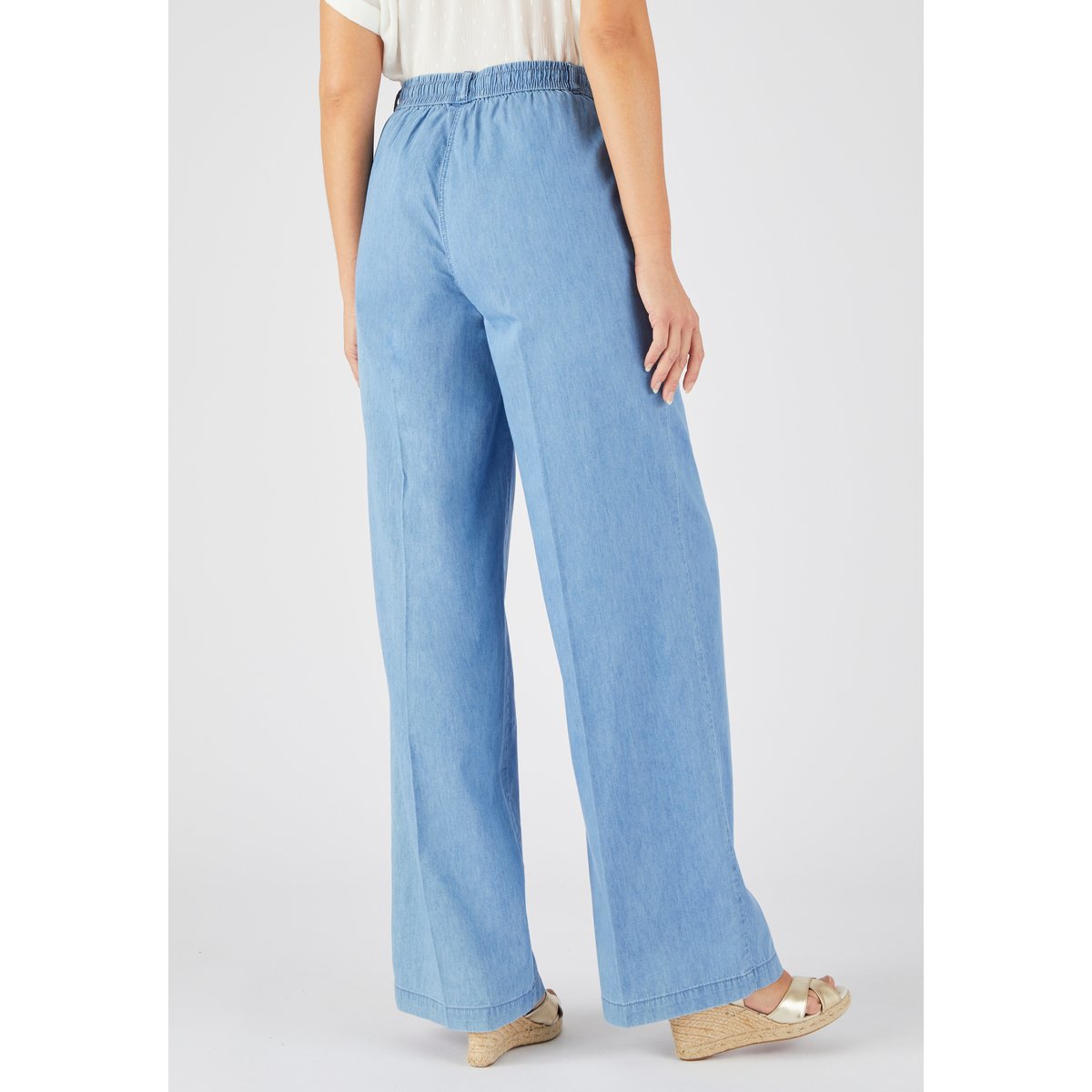 Pantalon large tissu chambray bleu denim pastel, DAMART