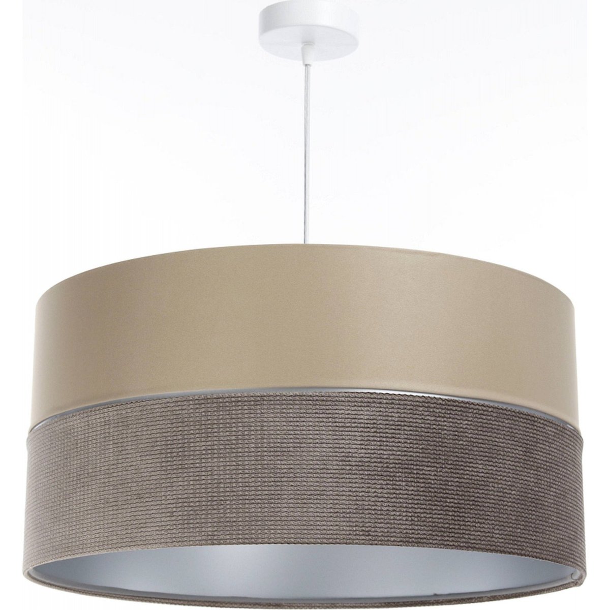 Suspension en tissu, TWIST abat-jour en satin beige et velours structuré marron taupe, liseret argenté et intérieur argenté, BPS KONCEPT