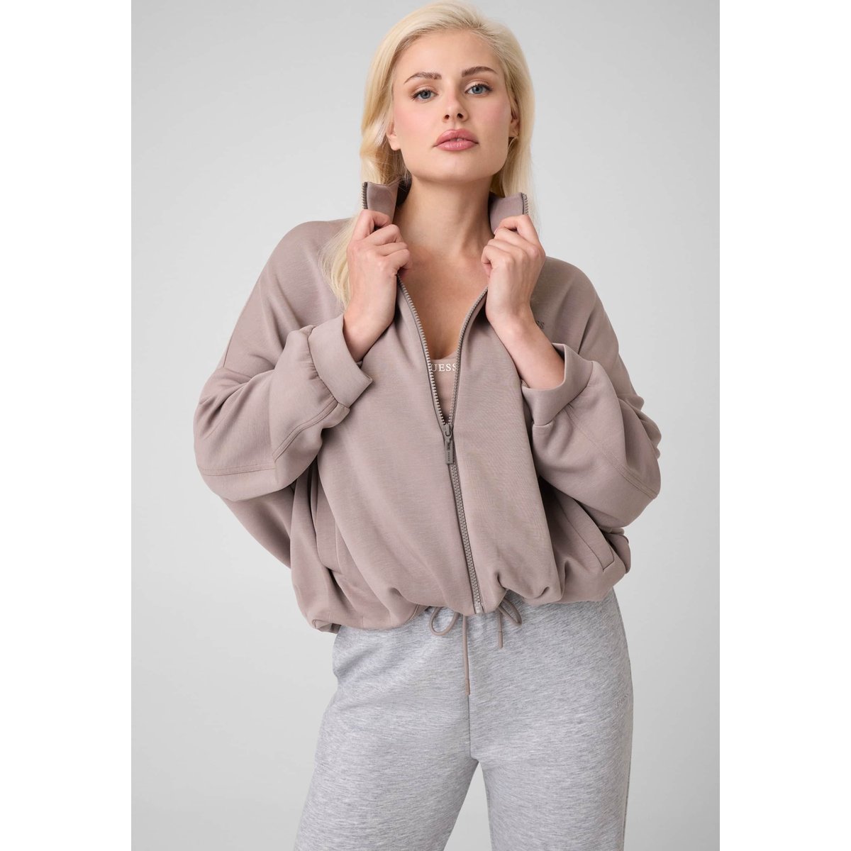 Sweat À Capuche Zippé Intégral beige, GUESS