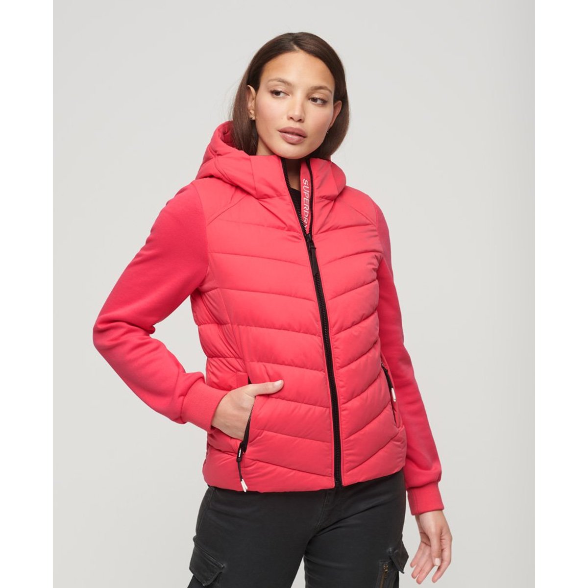 Veste à capuche matelassée Storm Hybrid rose actif, SUPERDRY