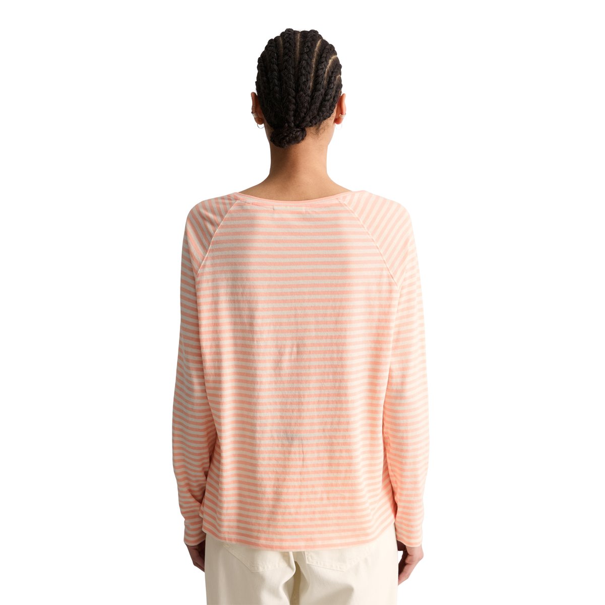 T-shirt long rayé relaxed en jersey à mailles lâches rose pale, MARC O’POLO DENIM