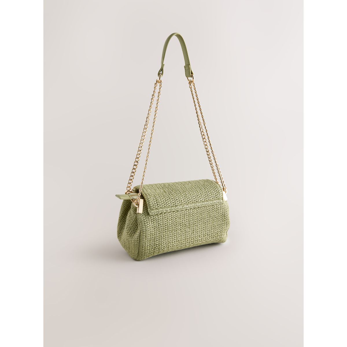 Sac porté épaule effet raphia finition métal vert, NEXT