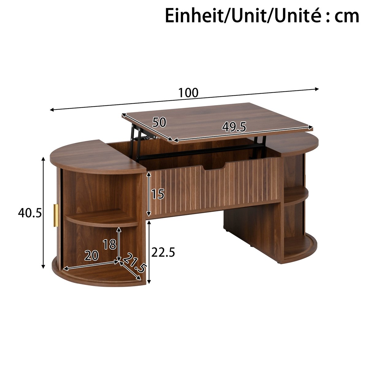 Table basse relevable ovale rangement, CHESTNUTB walnut, MEUBLES COSY
