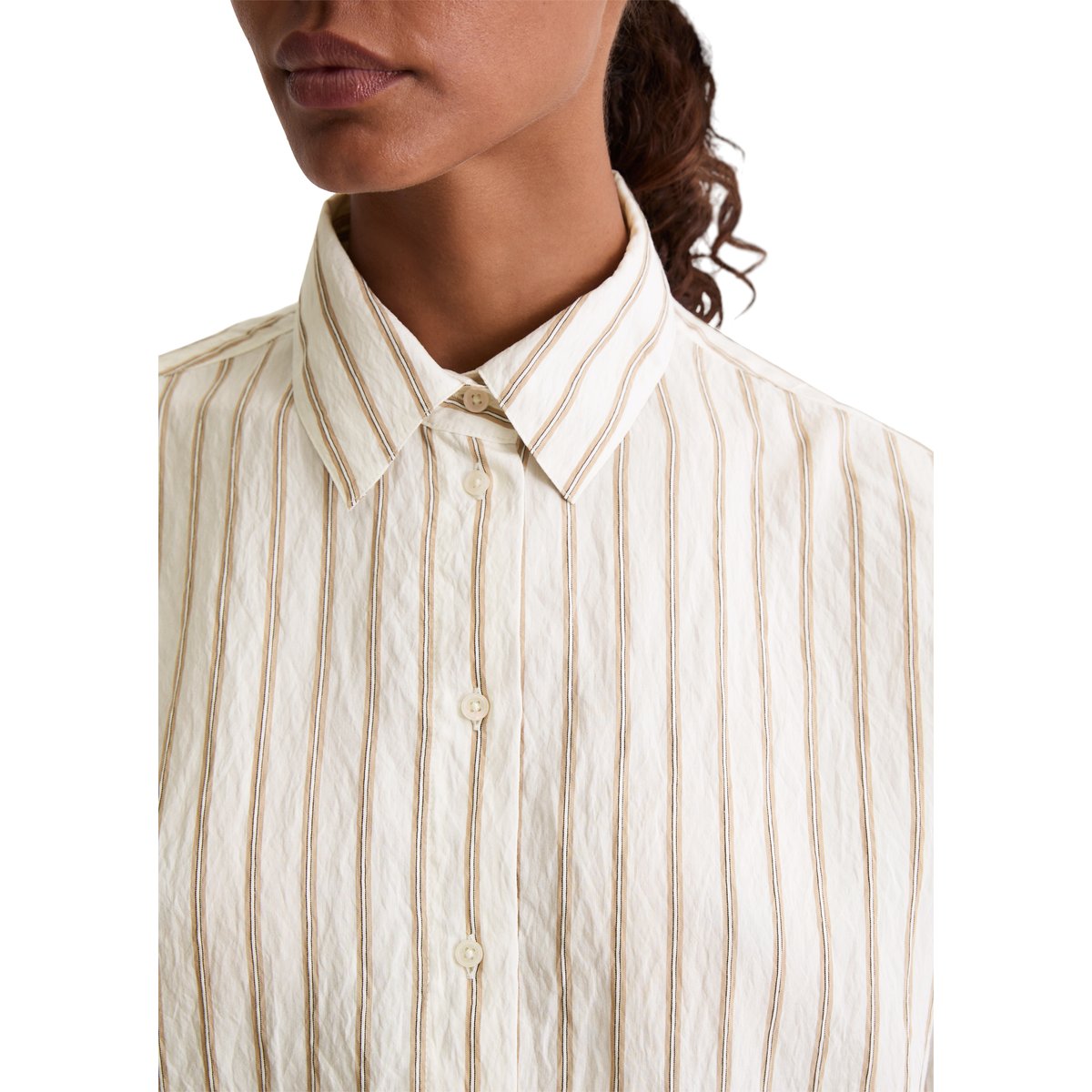 Blouse à rayures crinkle relaxed cropped en LENZING™ ECOVERO™ blanc, MARC O'POLO