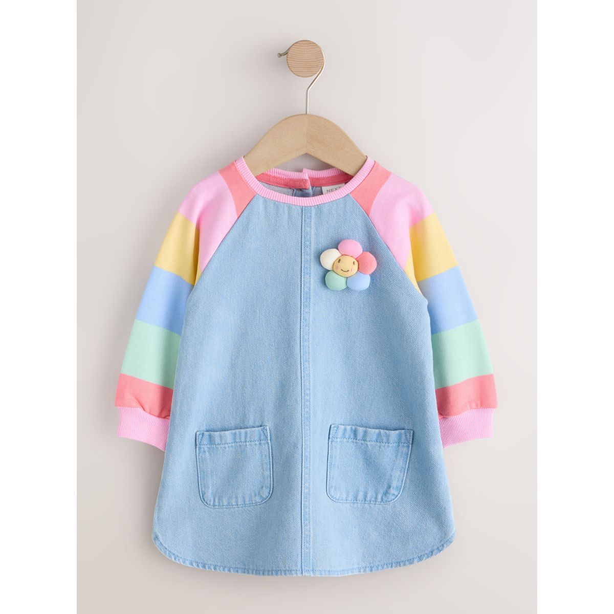 Robe en jean à manches raglan arc-en-ciel pastel, NEXT