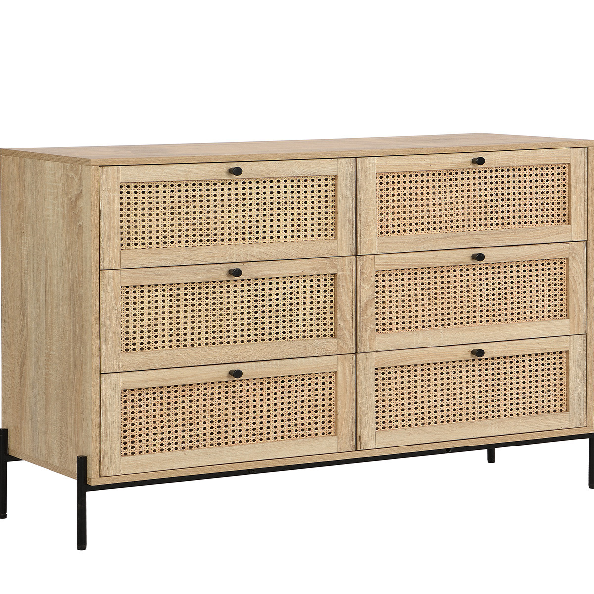 Commode 6 tiroirs en cannage et effet chêne - IRIS naturel, HOMIFAB
