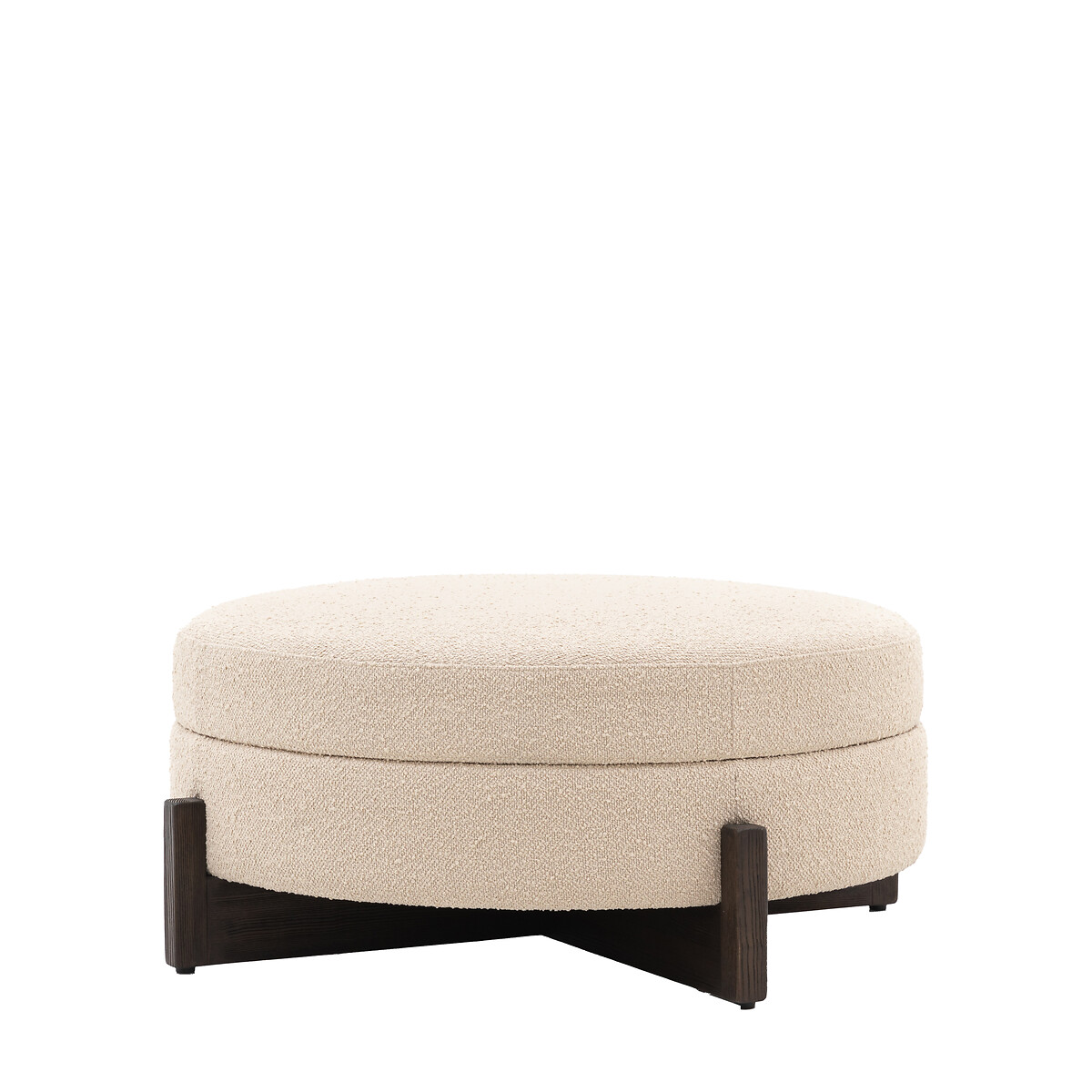 Cerron Round Boucle Storage Footstool with Dark Wood Legs light taupe, SO'HOME