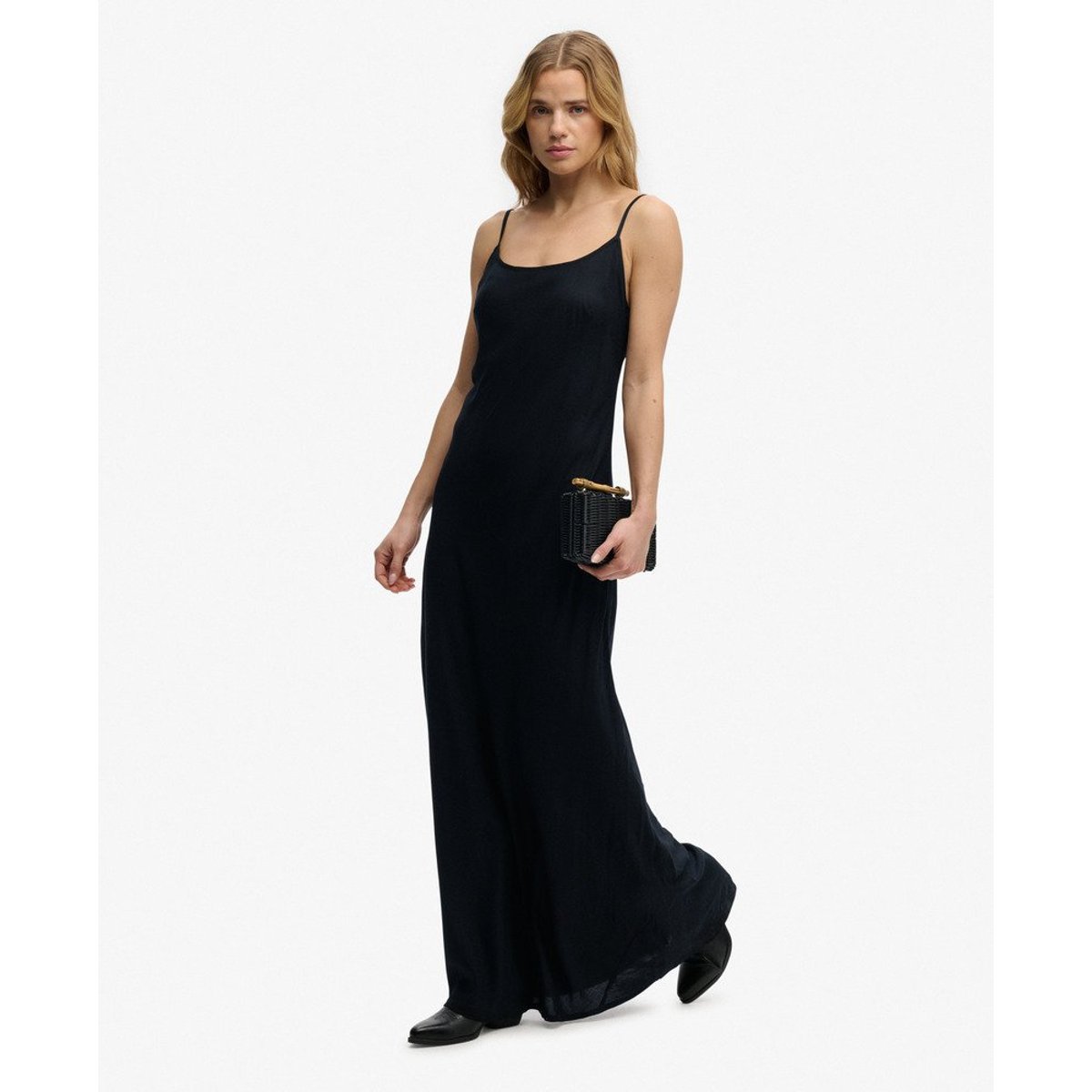 Robe Longue Fluide Coupée en Biais noir, SUPERDRY