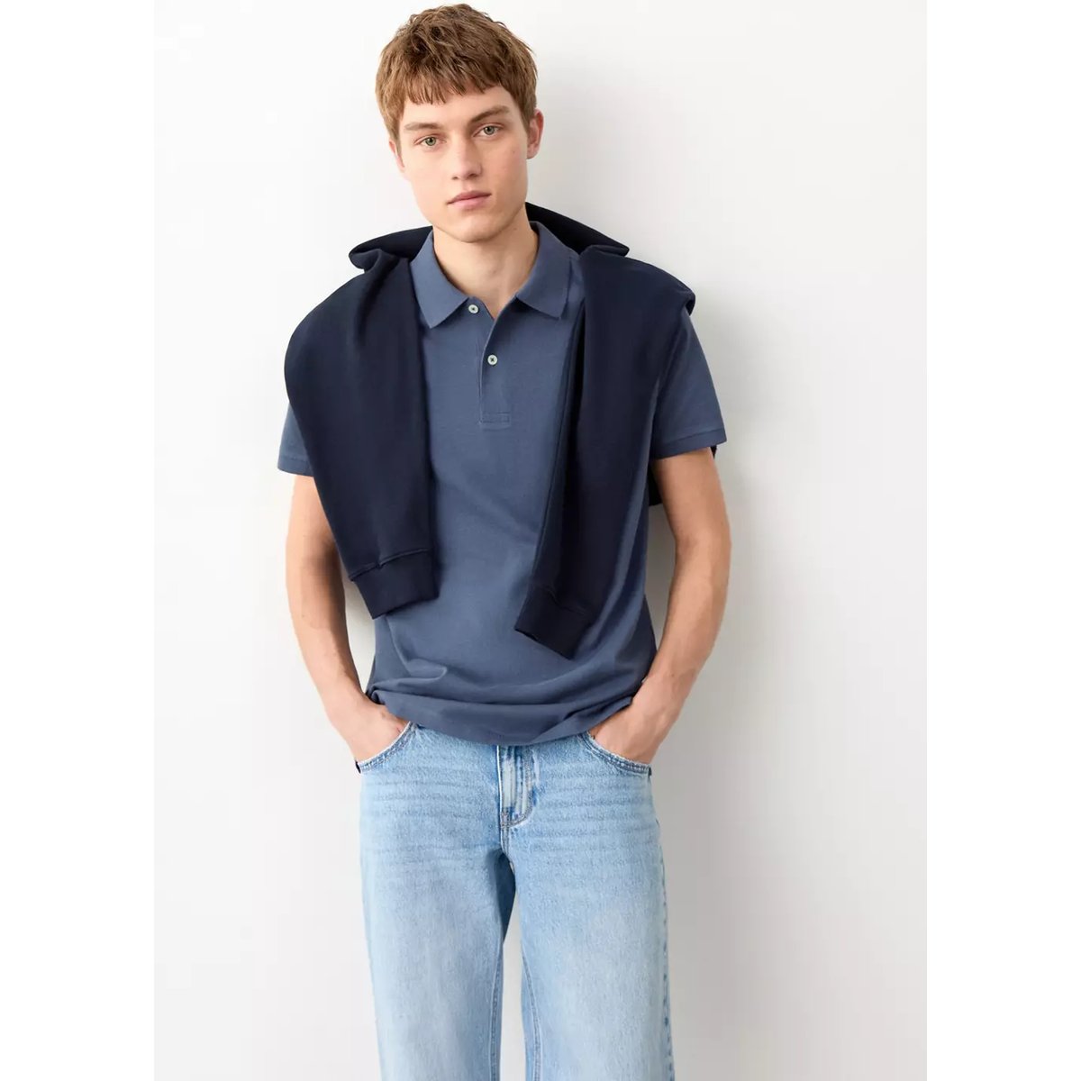 Polo coton manches courtes bleu marine, MANGO TEEN