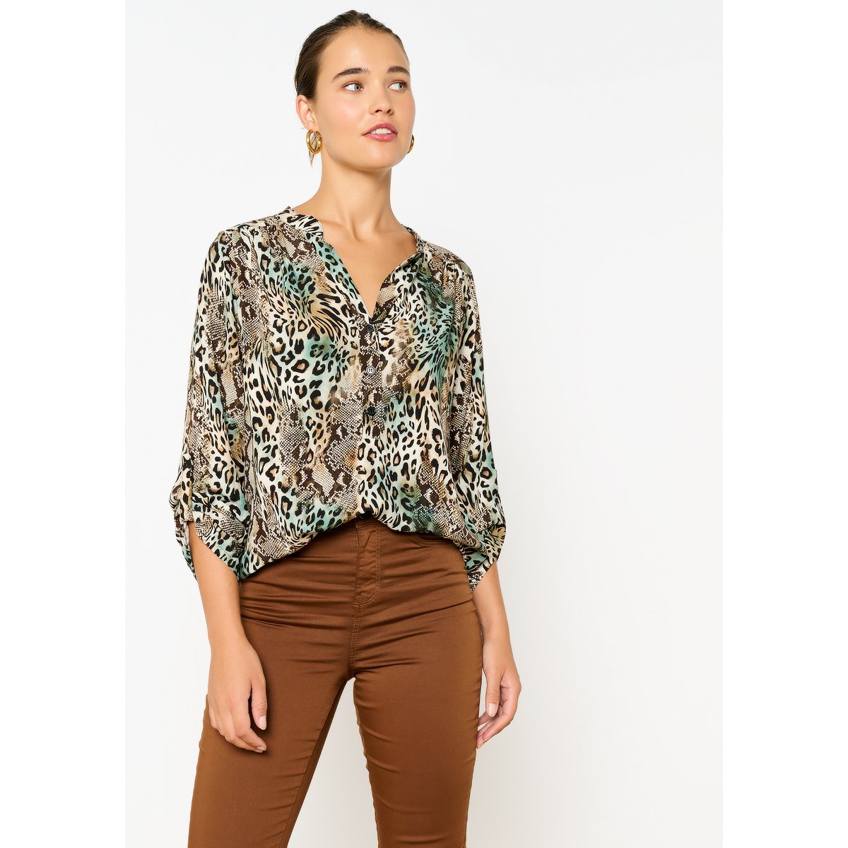 Blouse à imprimé animal beige sand, LOLALIZA