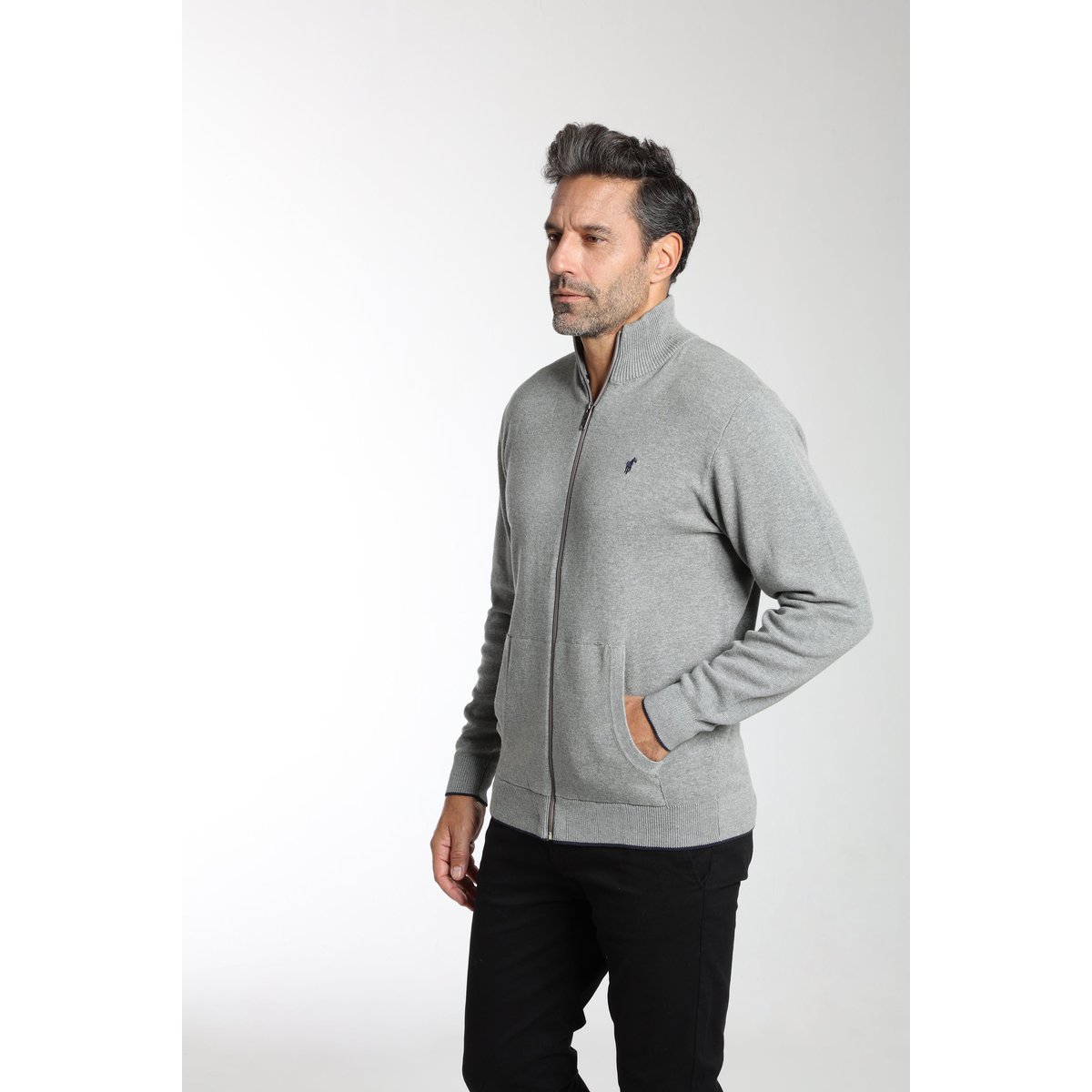 Pull col camionneur  en coton MILANO GILET gris, GENTLEMAN FARMER