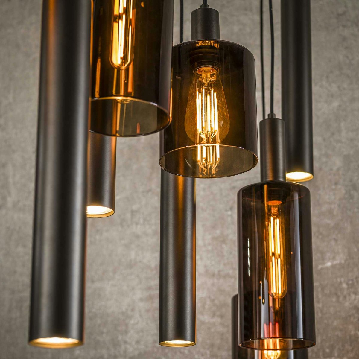 Suspension îlot cuisine verre brun et métal 9 lampes NOVA marron, PIER IMPORT