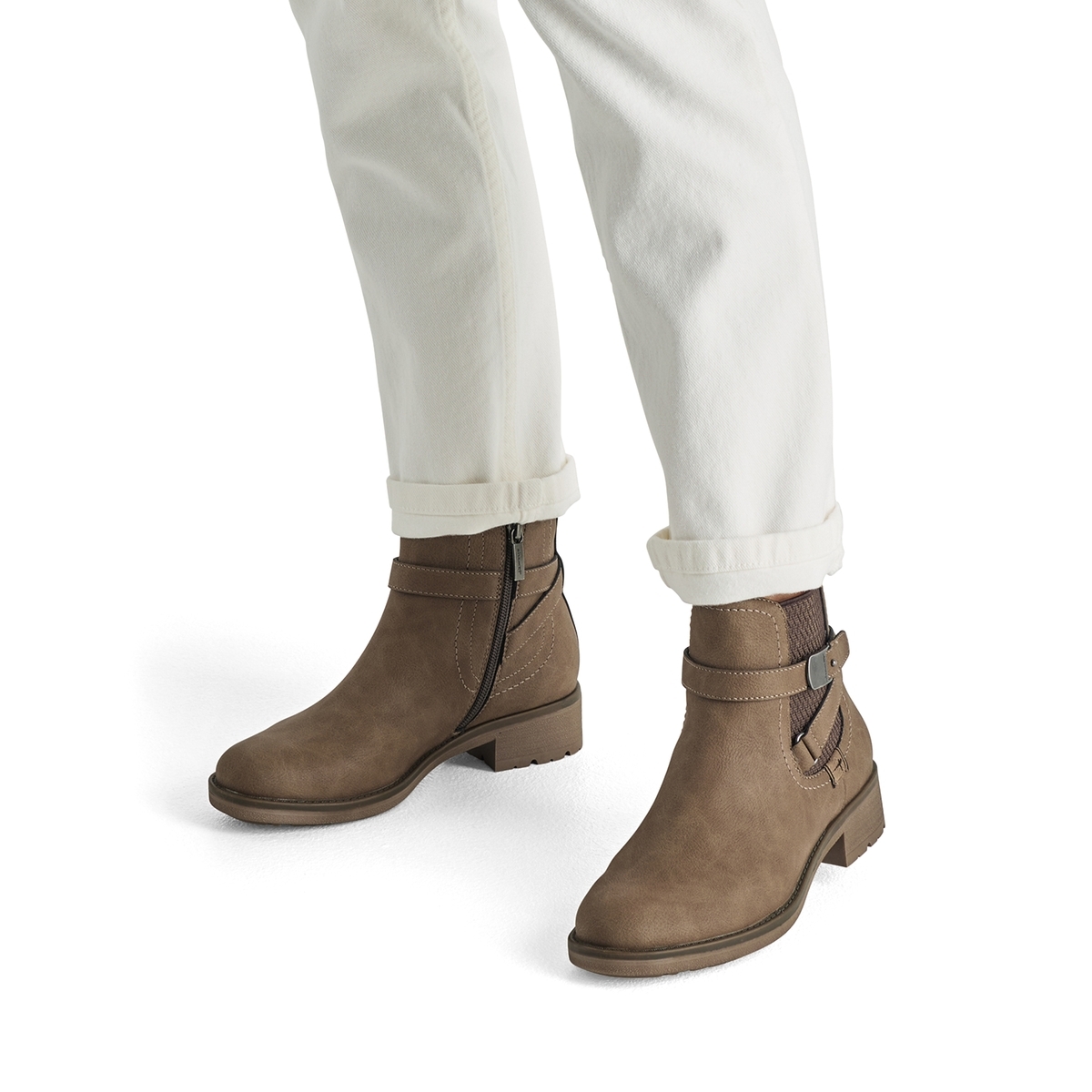 Bottine Chelsea talon bloc marron taupe, TAMARIS