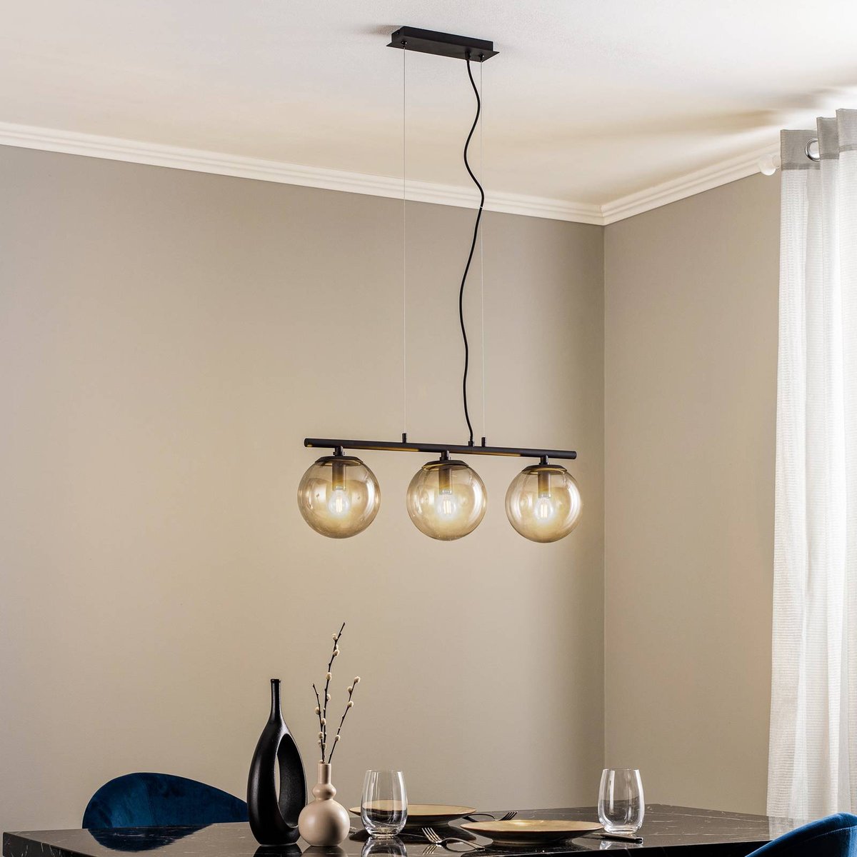 Suspension en verre vintage, Sotiana gris fumé, noir, LUCANDE