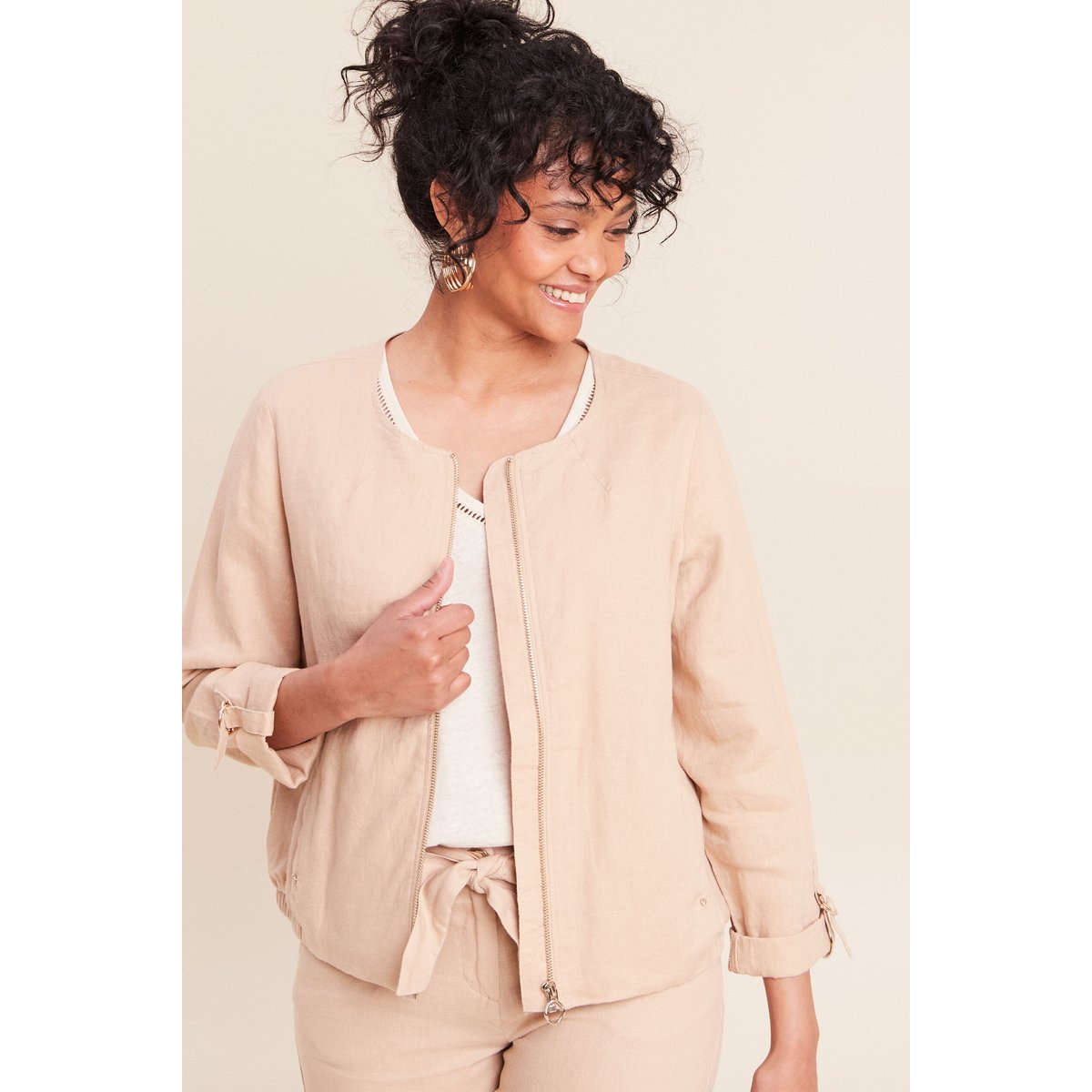 Veste bas resserré aspect lin sable, BREAL