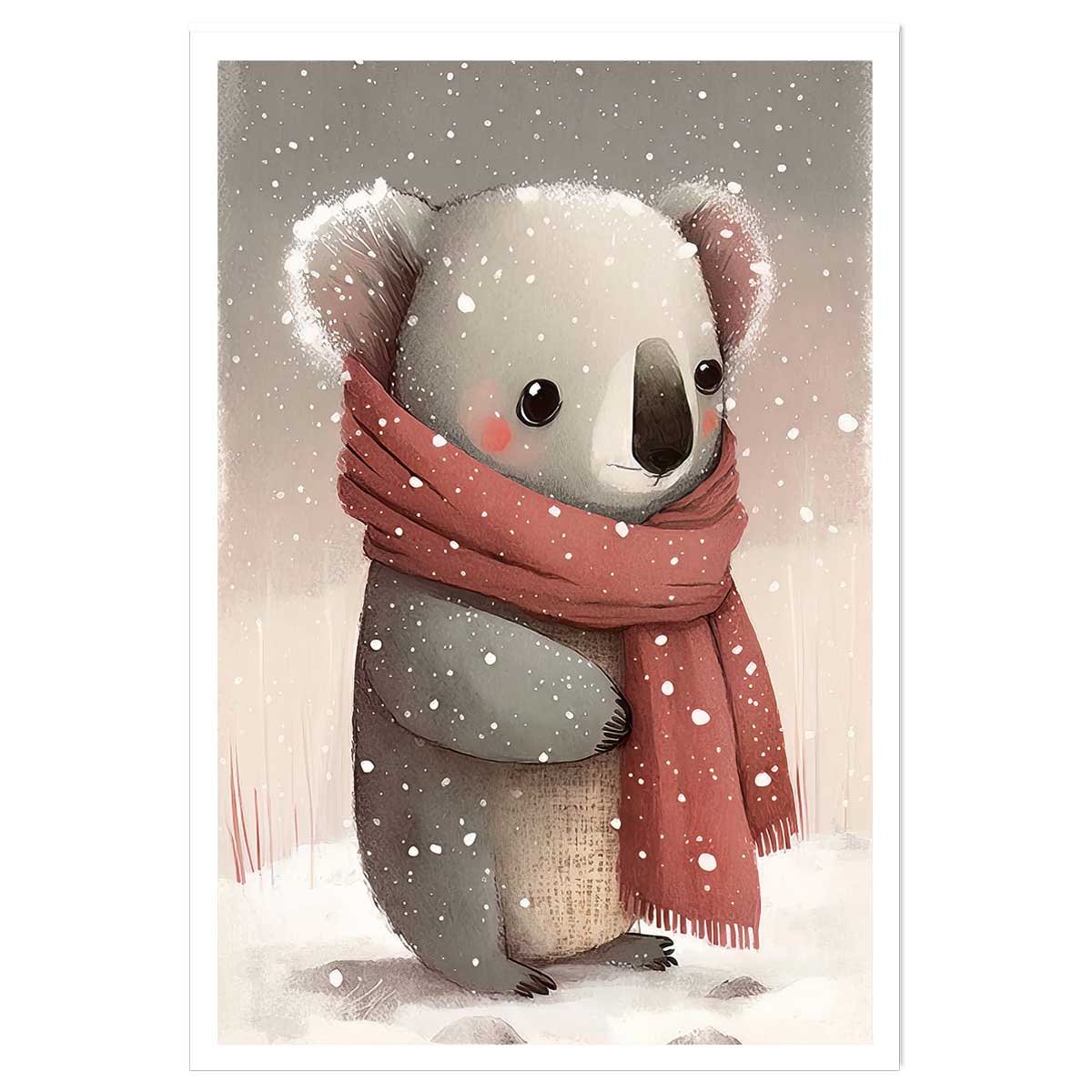 Affiche enfant koala sous la neige affiche seule, HEXOA