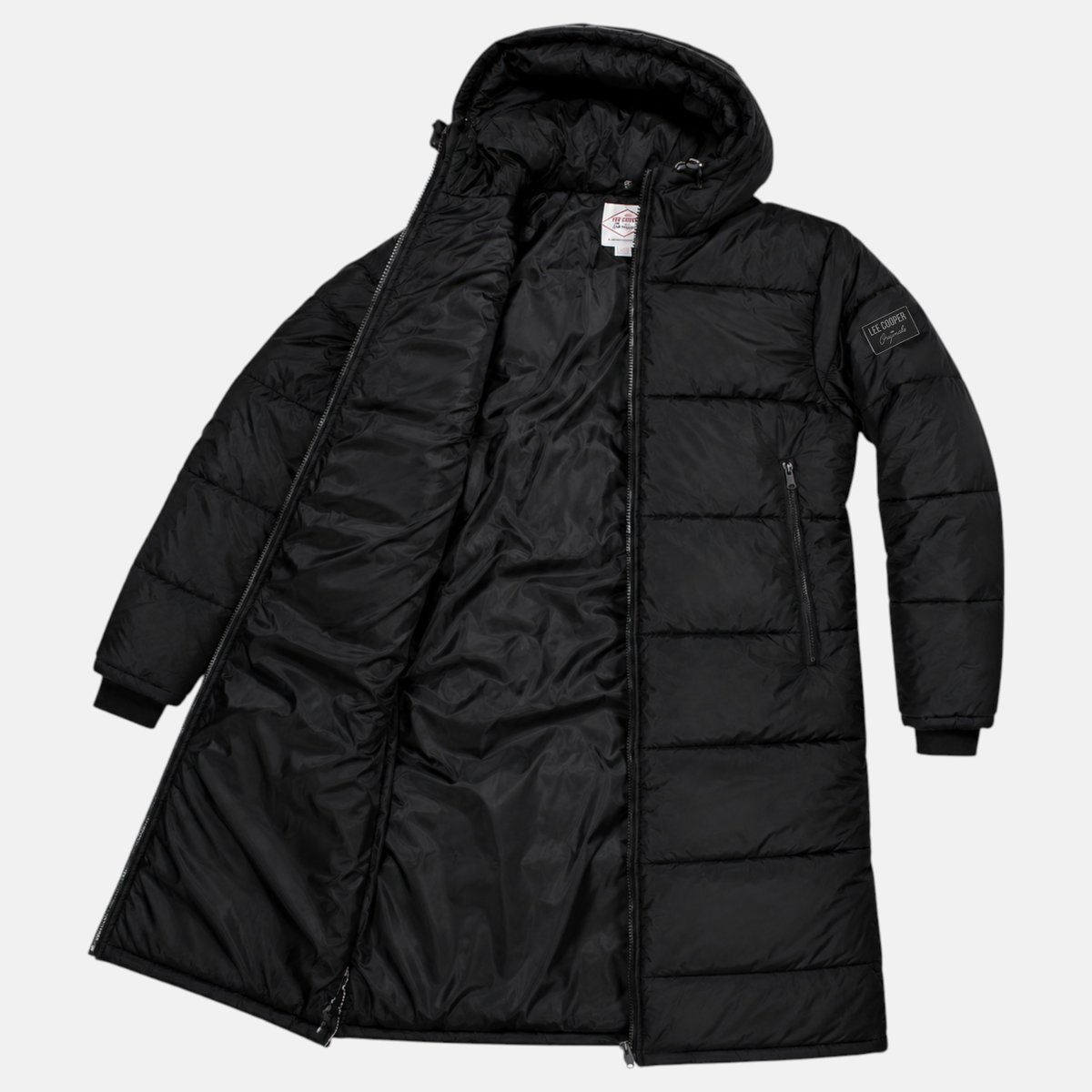 Doudoune longue zippée à capuche, poches zippées HIMALAYA noir, LEE COOPER
