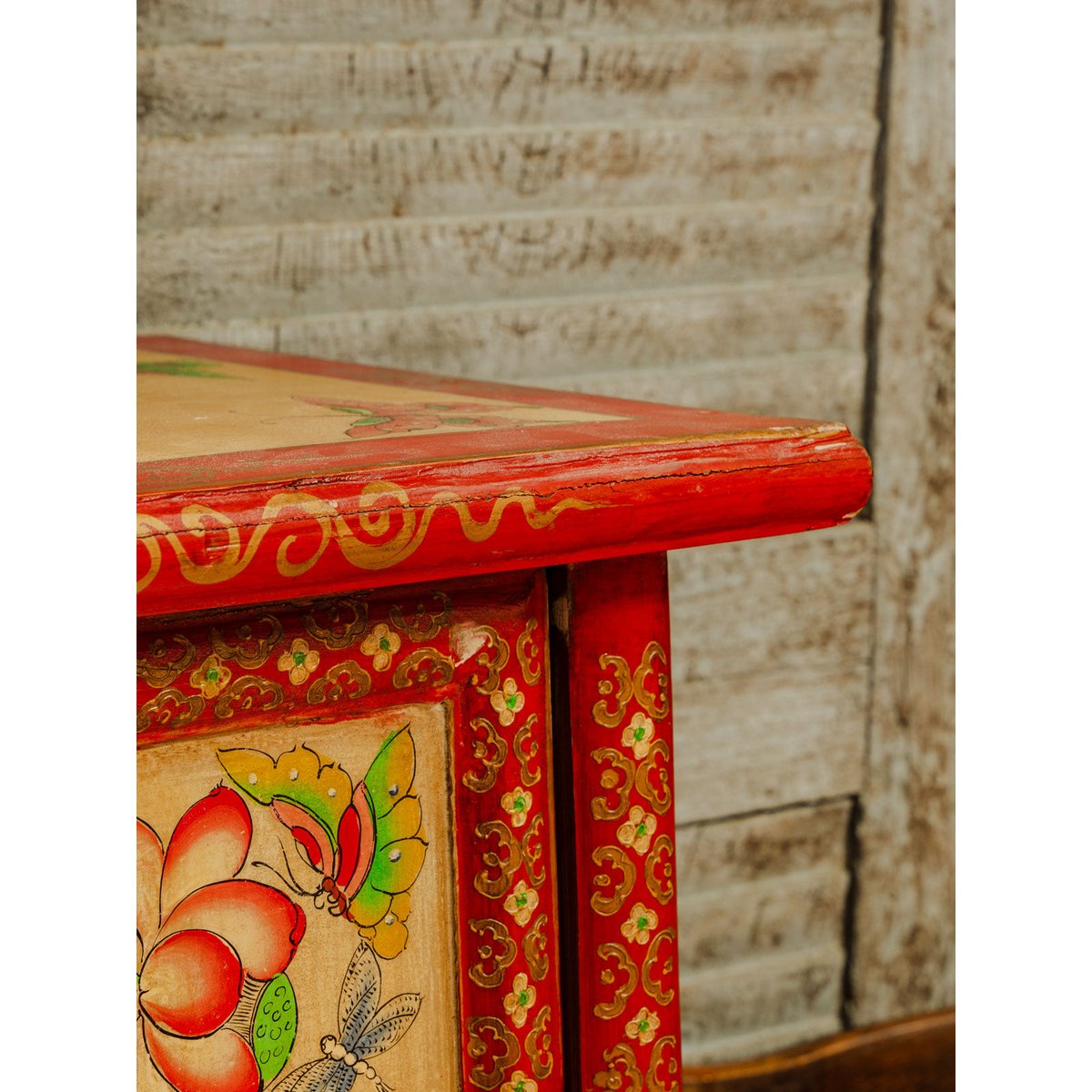 Petite armoire asiatique en bois Blandine N°492 - Bon état rouge, DEBONGOUT