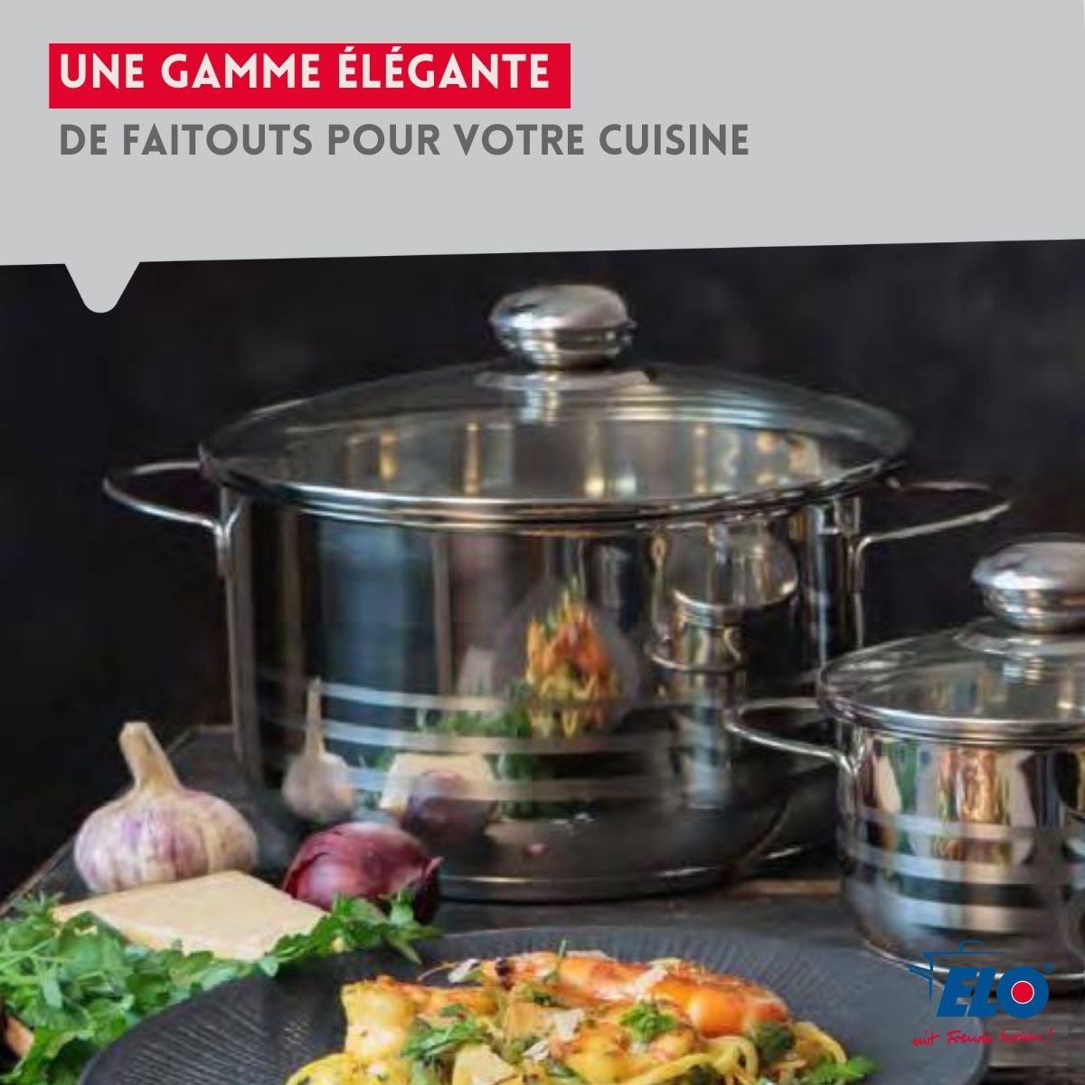 Batterie de cuisine 1 poêle 32cm + 1 faitout 24cm PROFI BRILLANT gris, ELO