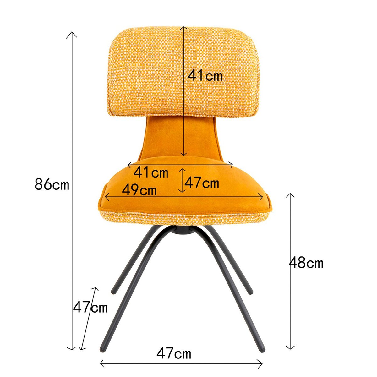Chaise pivotante en velours double matière, HELLI jaune, KARE DESIGN