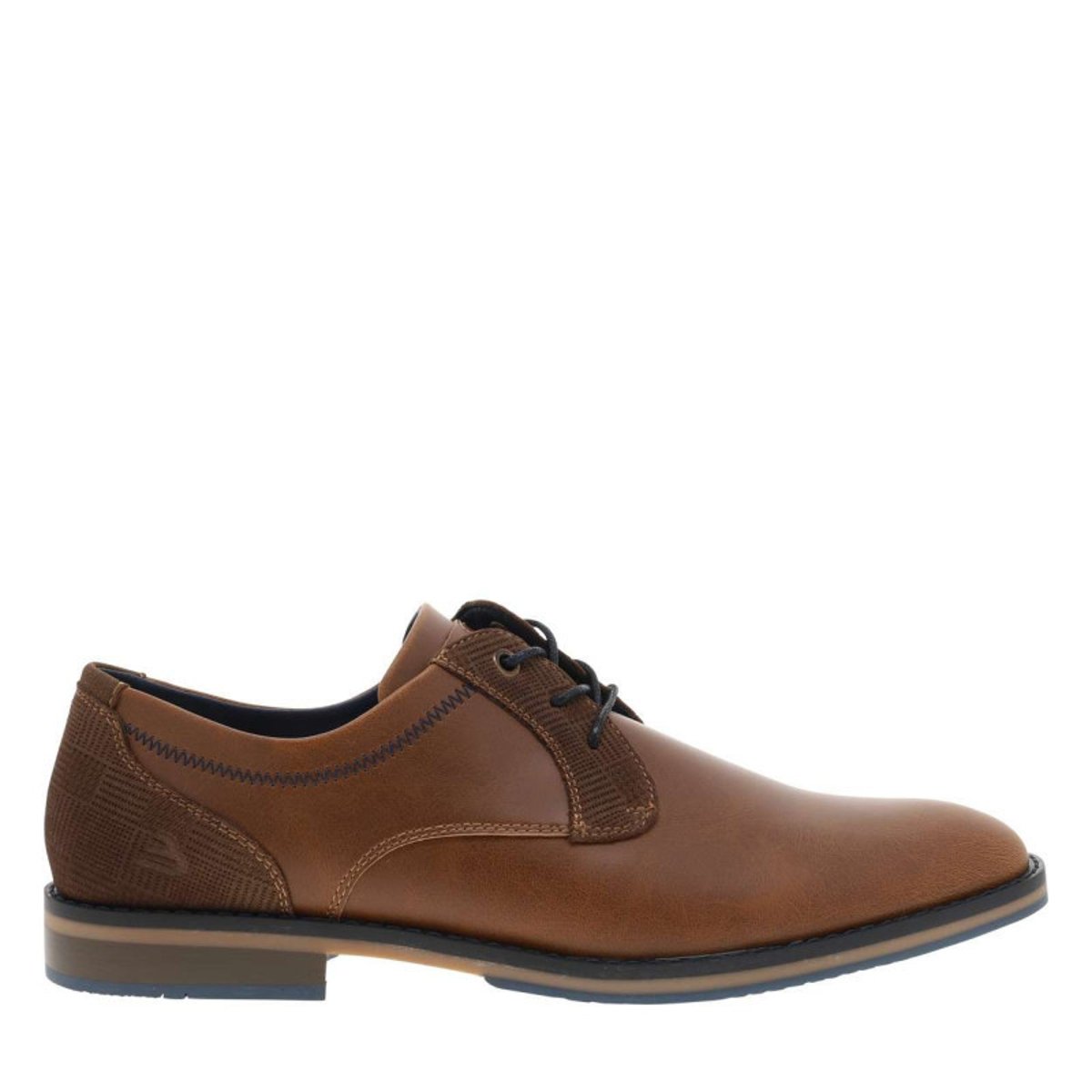Derbies cognac à talon plat avec des lacets plats et des surpiqûres marine brun, BULLBOXER