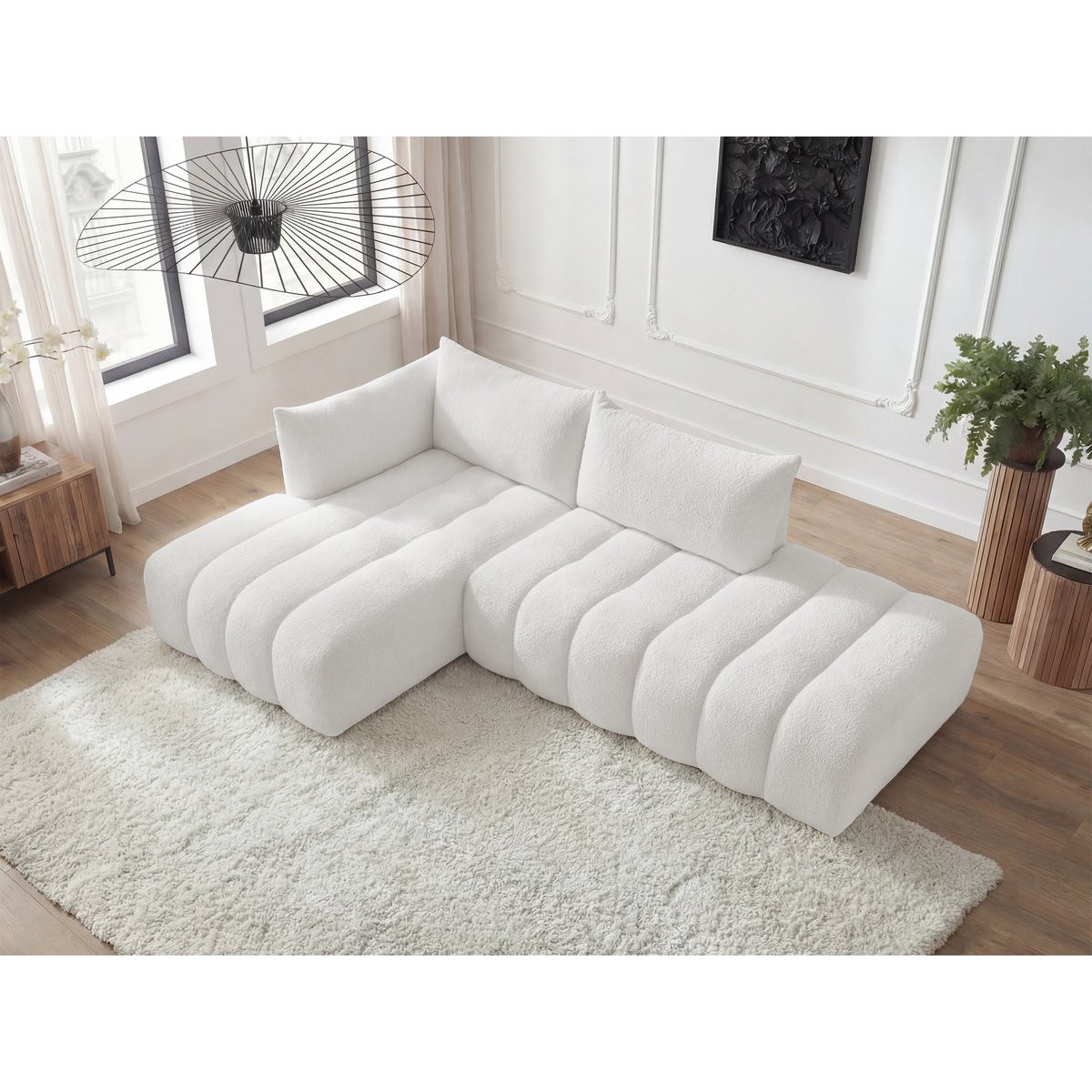Canapé modulable 4 places en tissu bouclette, AZRA blanc, BOBOCHIC