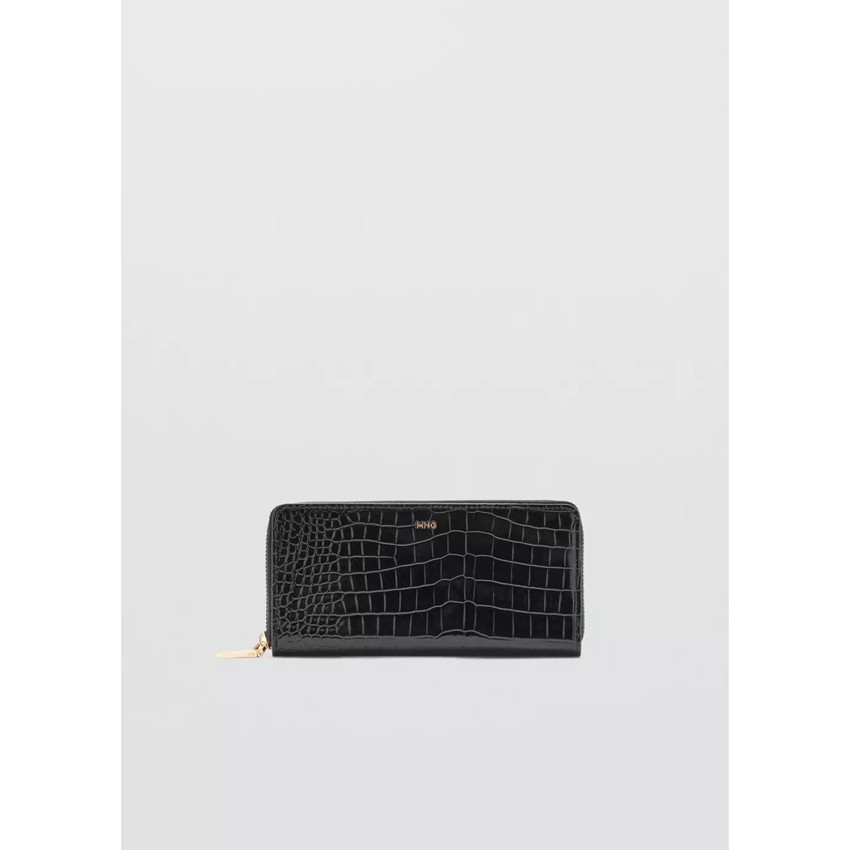 Grand portefeuille effet croco brillant noir, MANGO