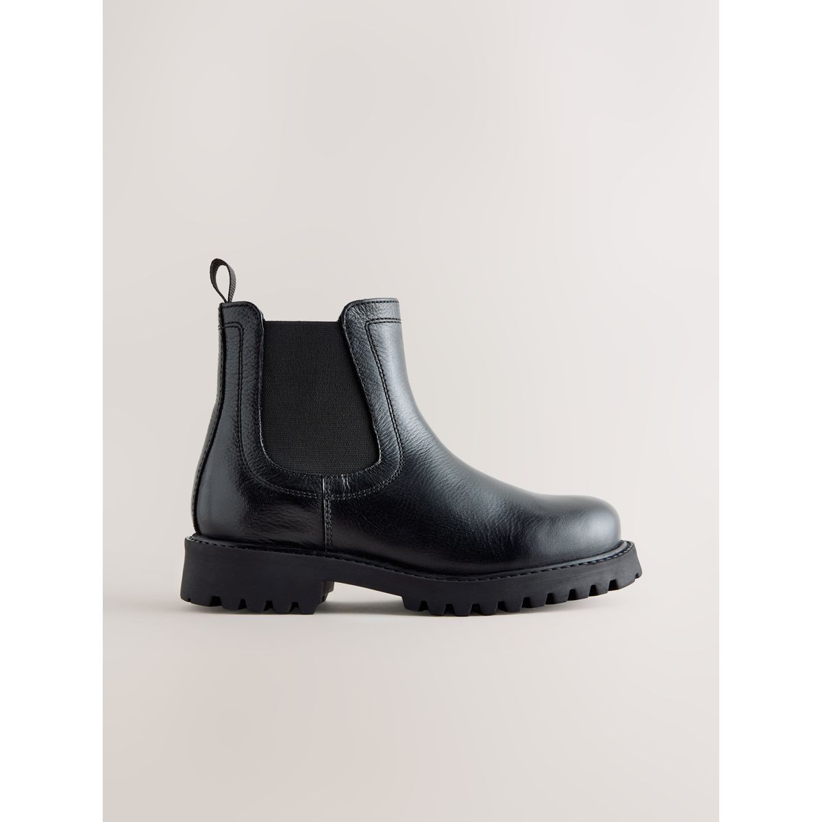 Bottines chelsea borg en cuir doublées noir, NEXT