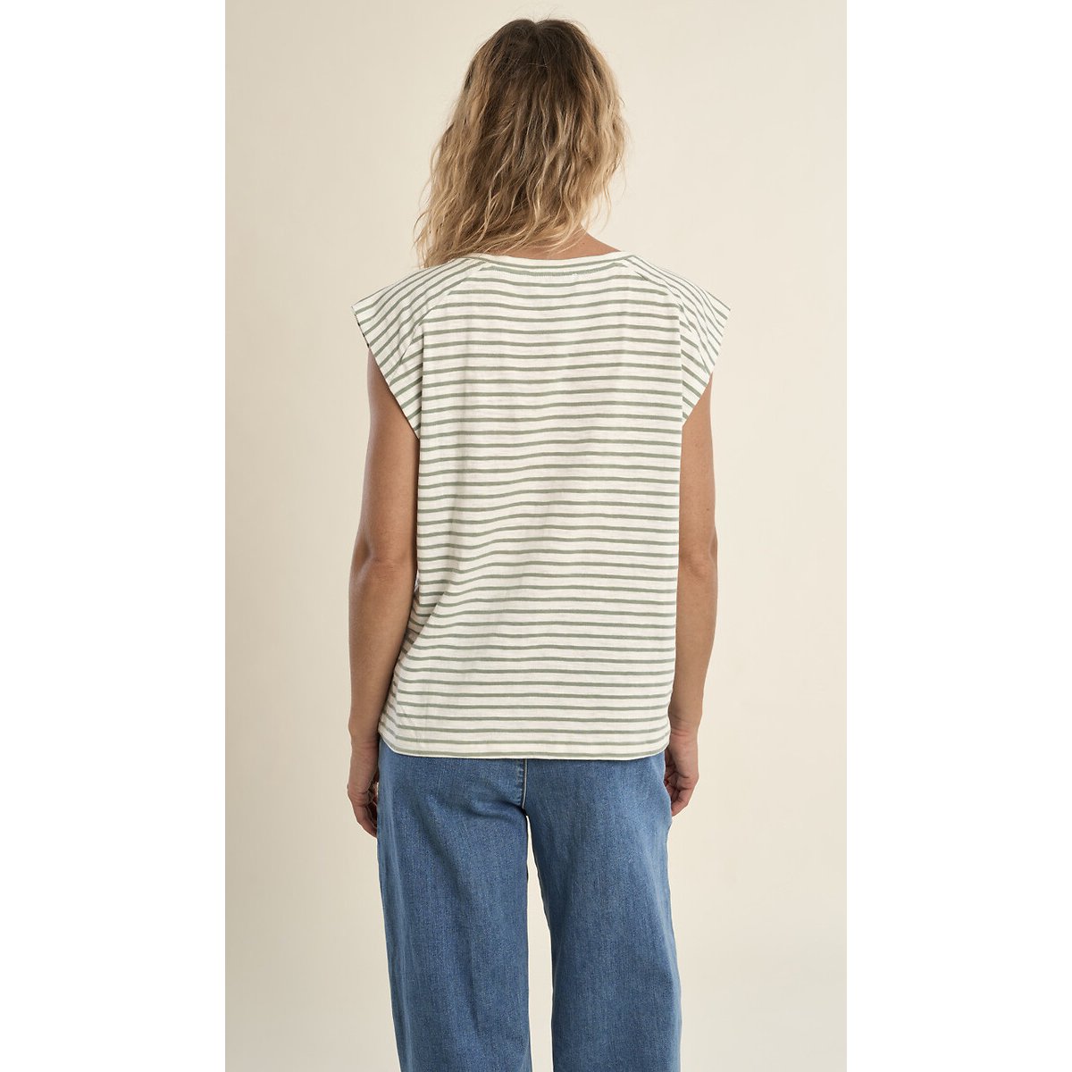 Gestreept T-shirt, korte mouwen, ronde hals gestr wit/groen, MOLLY BRACKEN