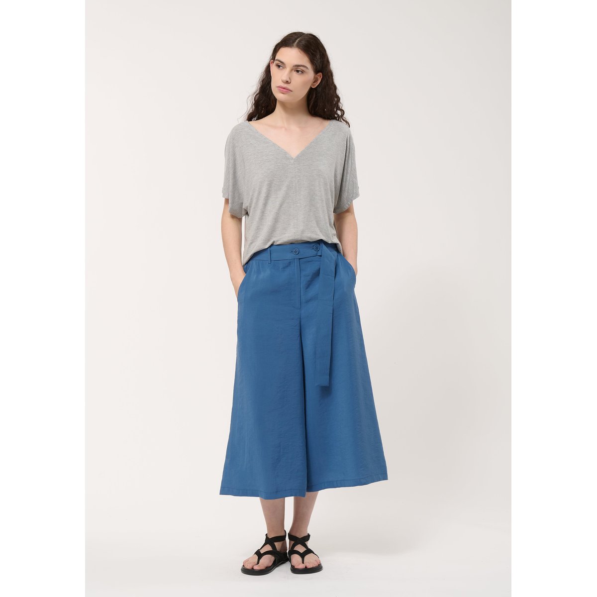 Pantalon large en modal gaufré denim, HUMILITY