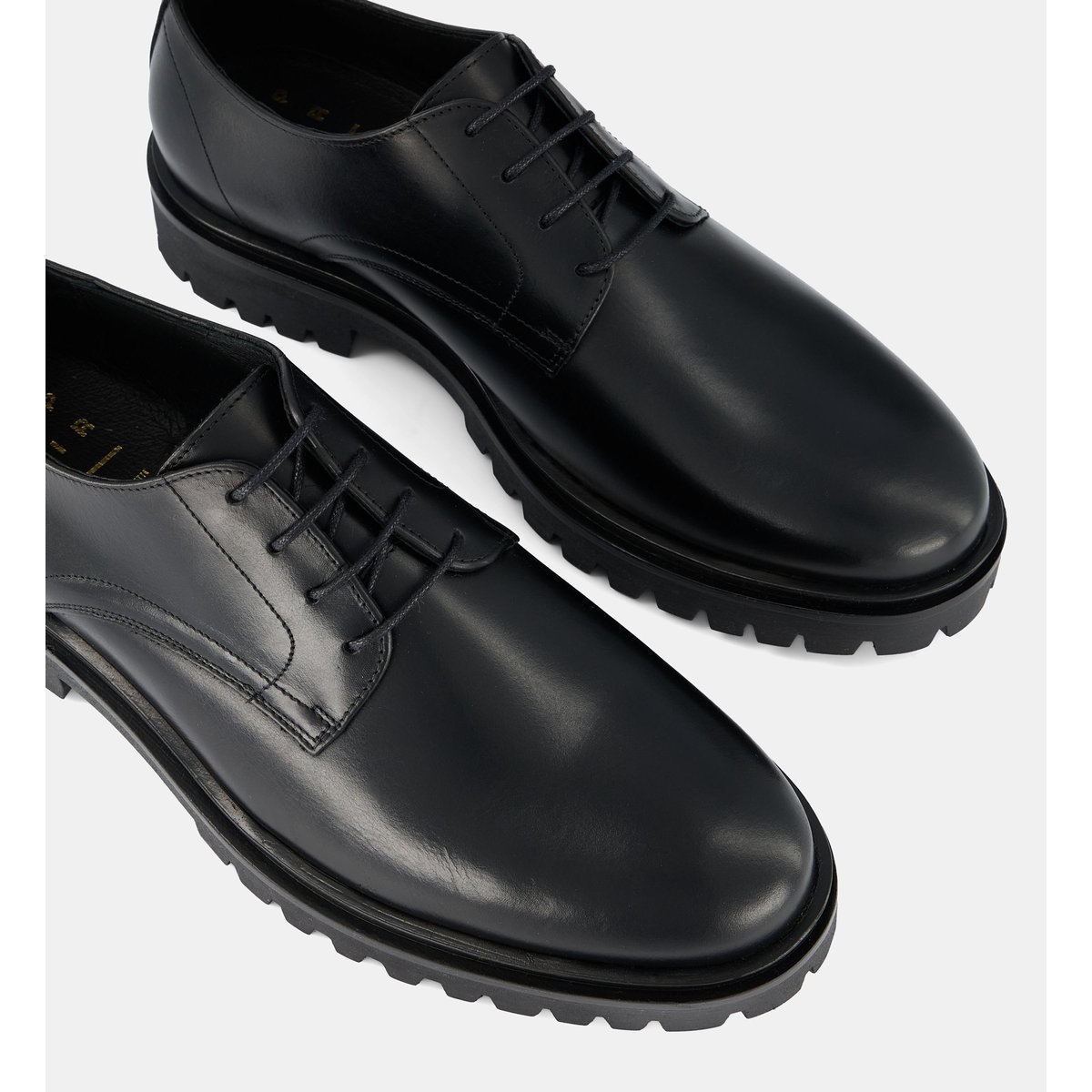 Derbies crantés olive cuir noir, COMPTOIR GL