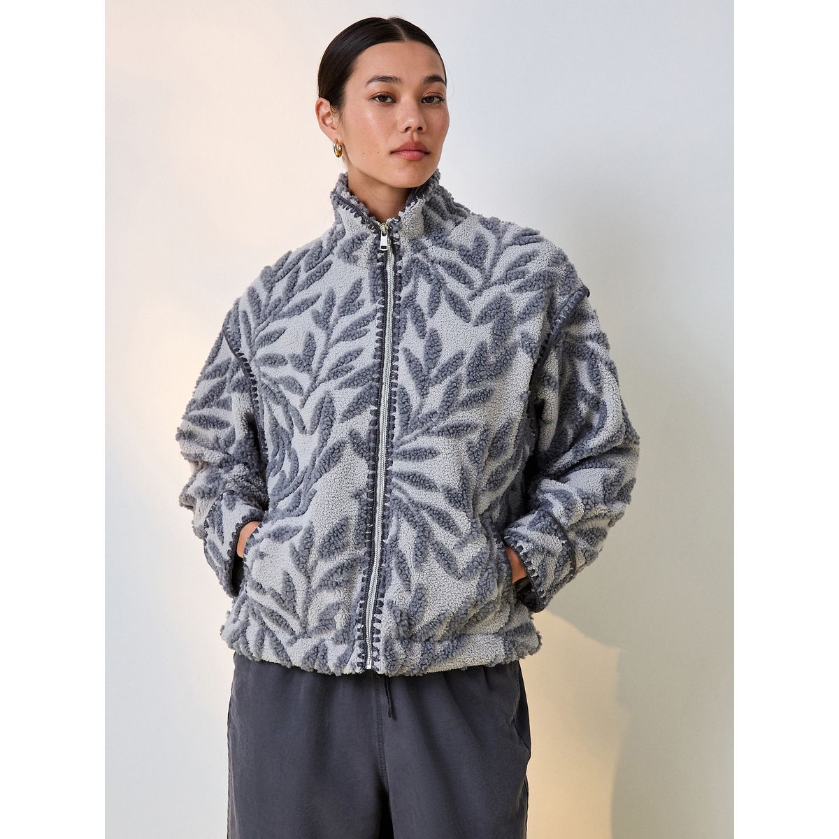 Veste borgana à motif floral zippée gris, NEXT