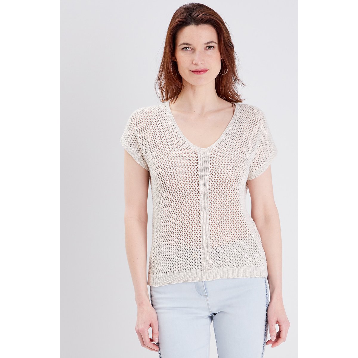 Pull manches courtes ajouré ecru, BREAL