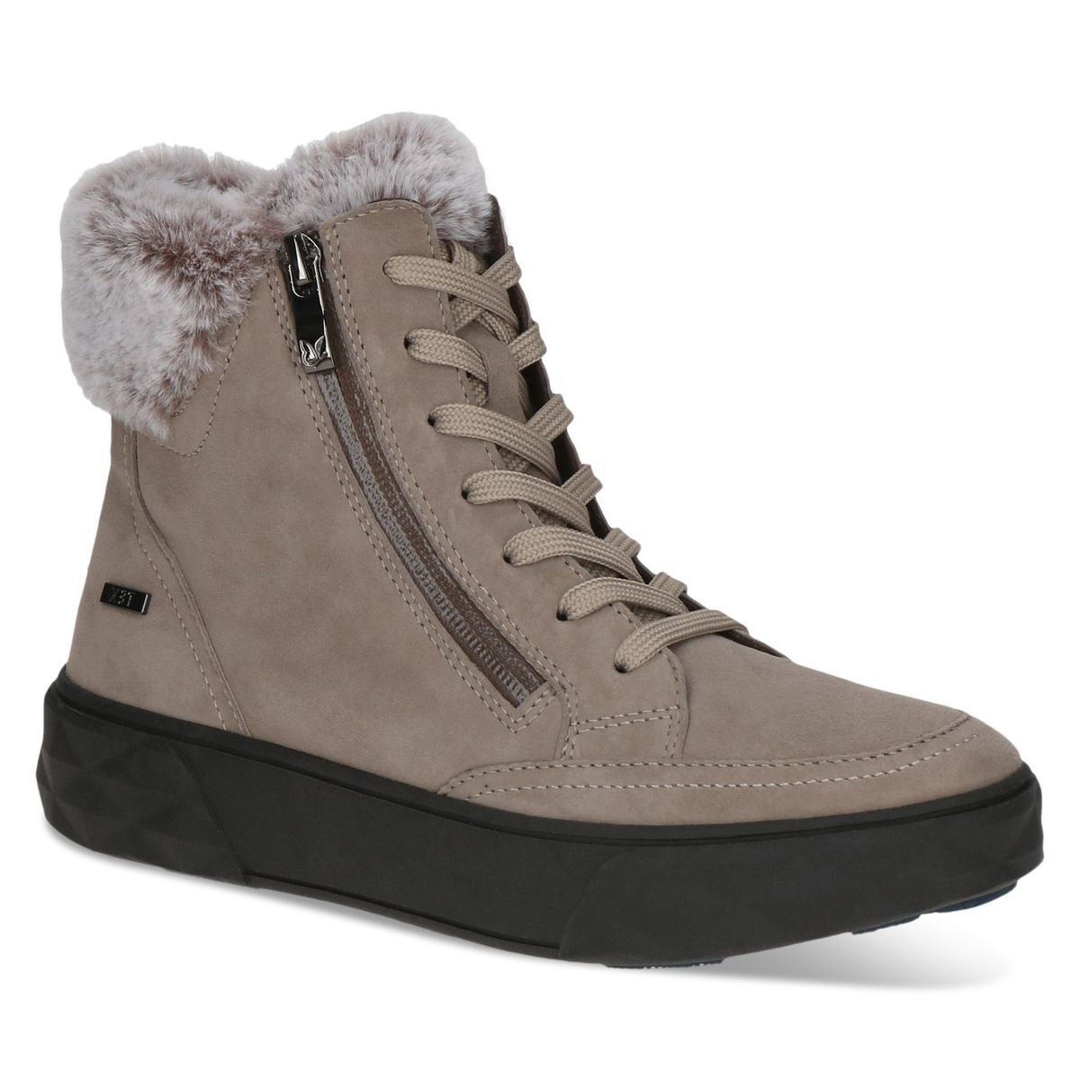 Bottine fourée marron taupe métallique combiné, CAPRICE