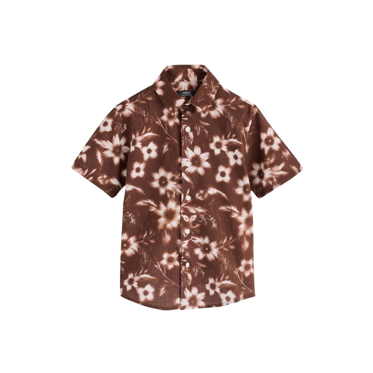 Chemise à manches courtes avec fleurs fleurs imprimées marron chocolat sur toute la surface, NEXT