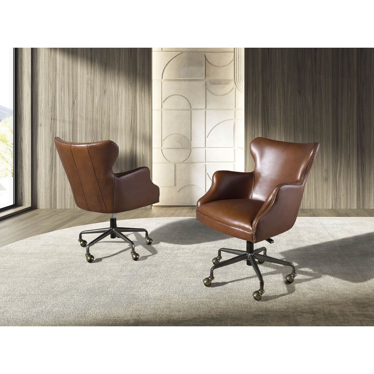 Fauteuil de bureau pivotant cuir marron foncé | acier noir, ANGEL CERDA