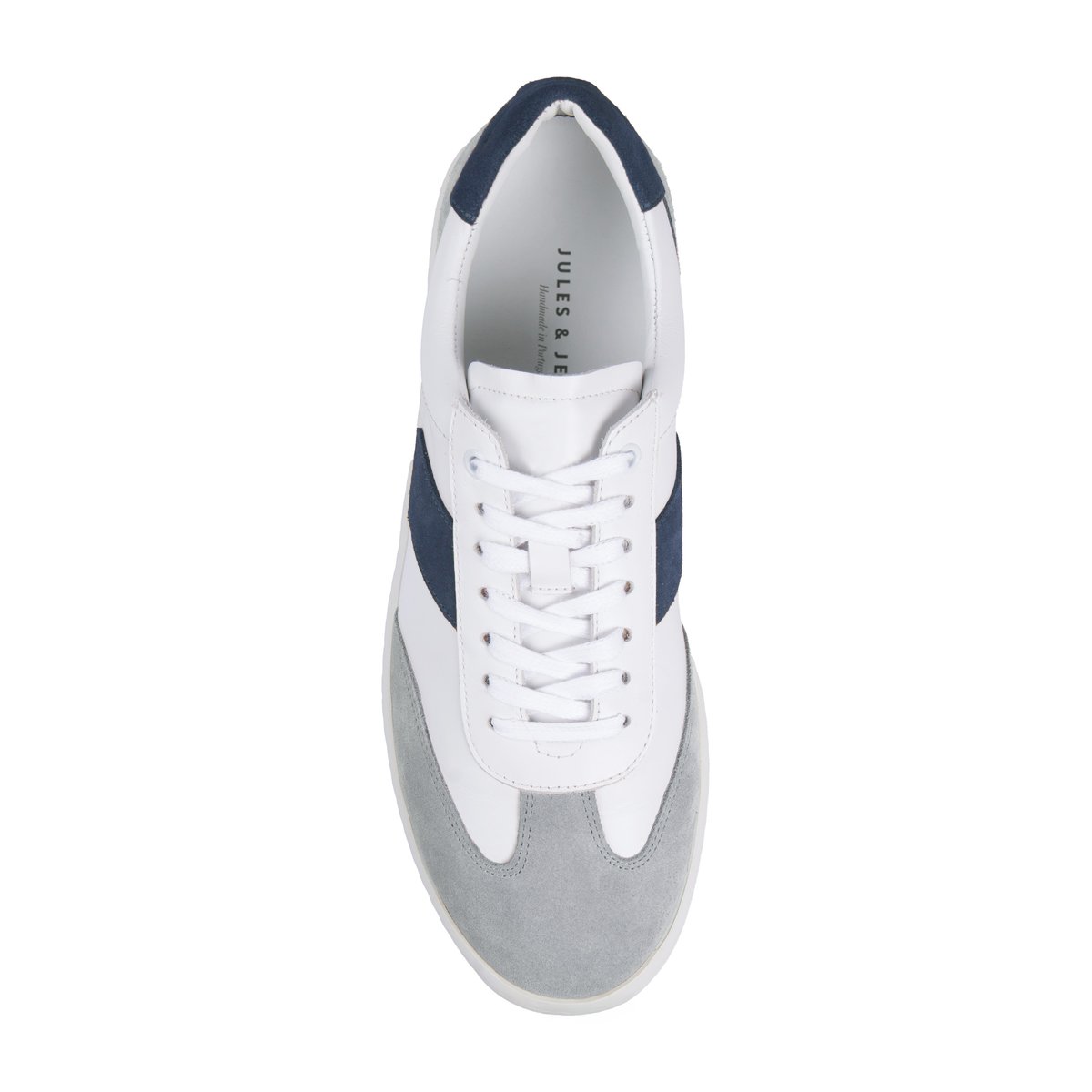Tennis Lucas cuir grainé blanc/bleu, JULES & JENN