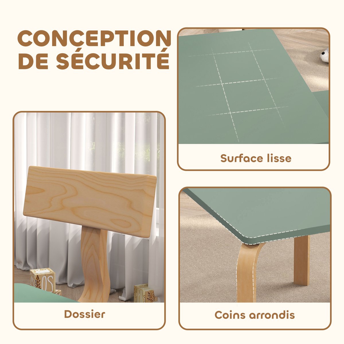 Ensemble table et chaises pour enfants Bois vert et bois naturel, AIYAPLAY