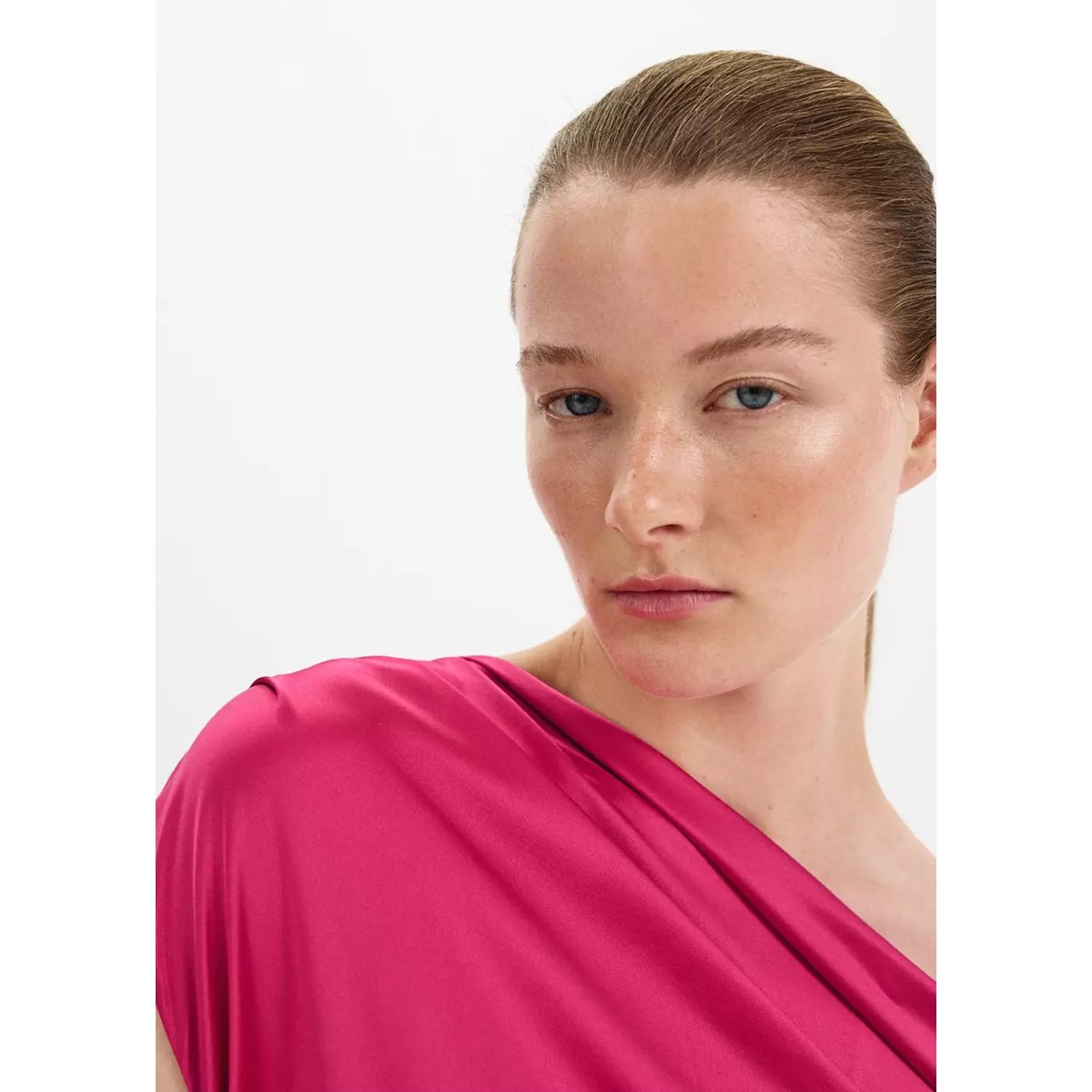 Robe en soie asymétrique fuchsia, MANGO