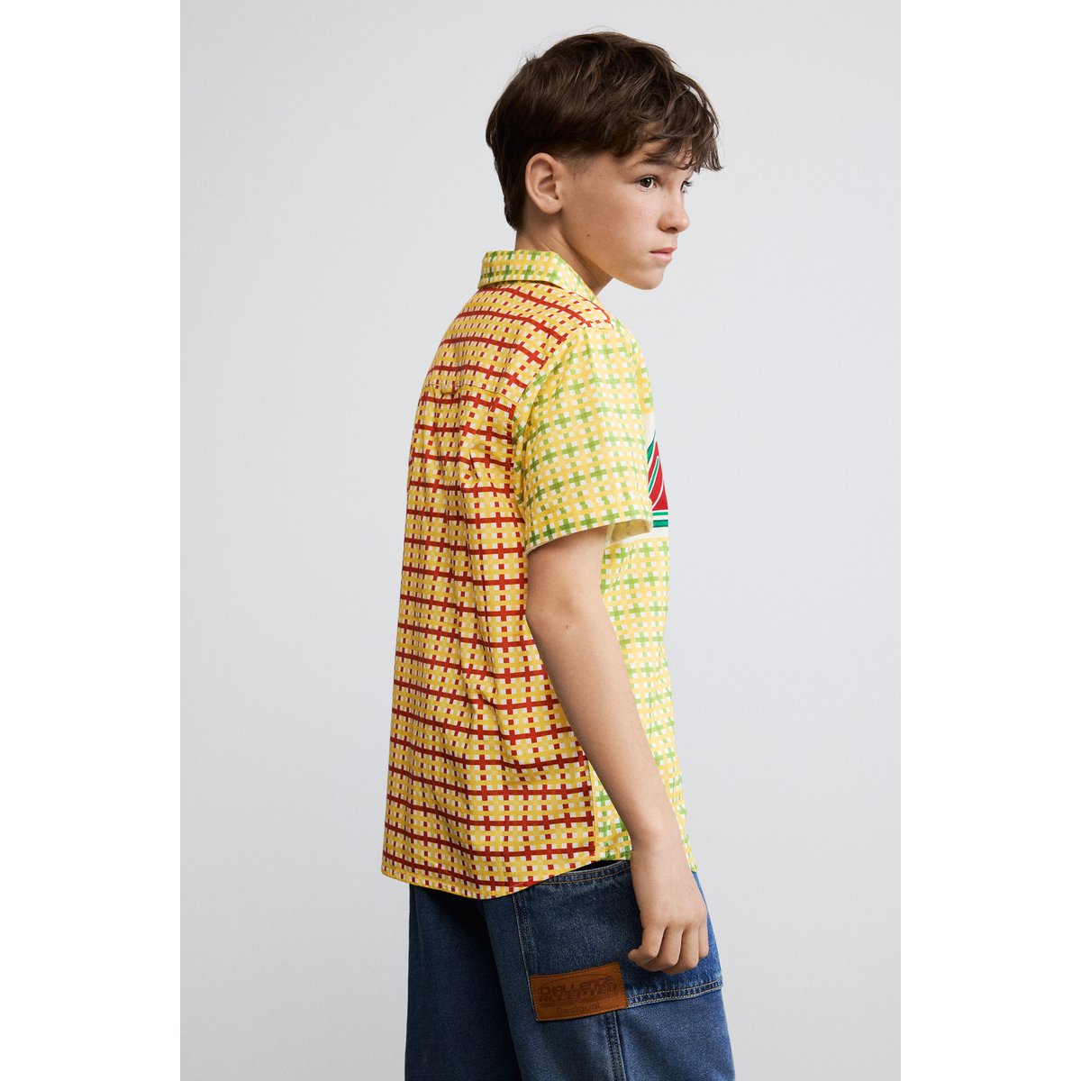 Chemise à carreaux avec logo jaune, DESIGUAL