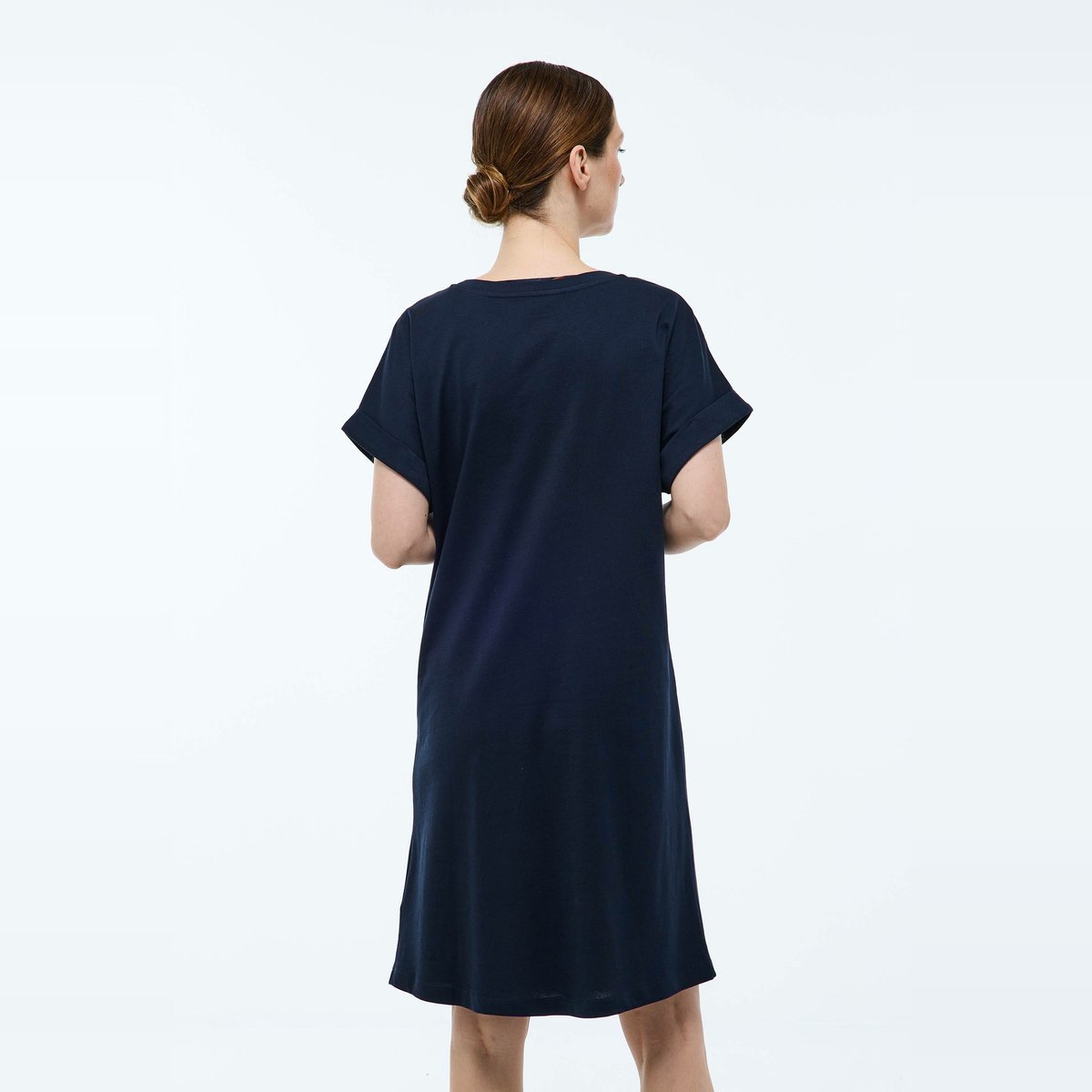 Chemise de nuit manches courtes rayée en coton BIO GOTS marine, MONOPRIX