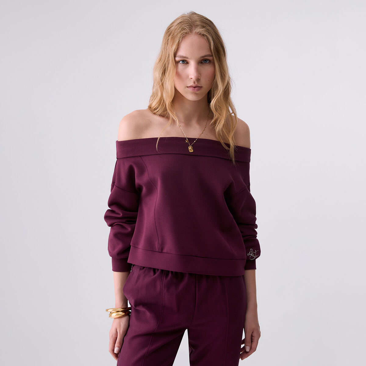 Sweat-shirt à encolure asymétrique aubergine, LIU JO