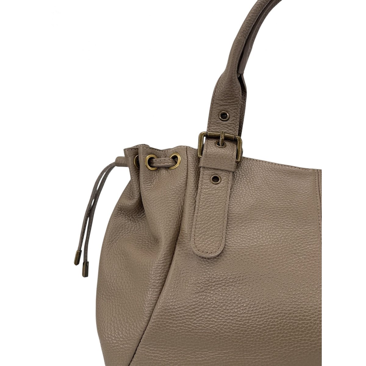 Sac bowling en cuir grainé PRINCESSE XL BRASS taupe foncé, OH MY BAG