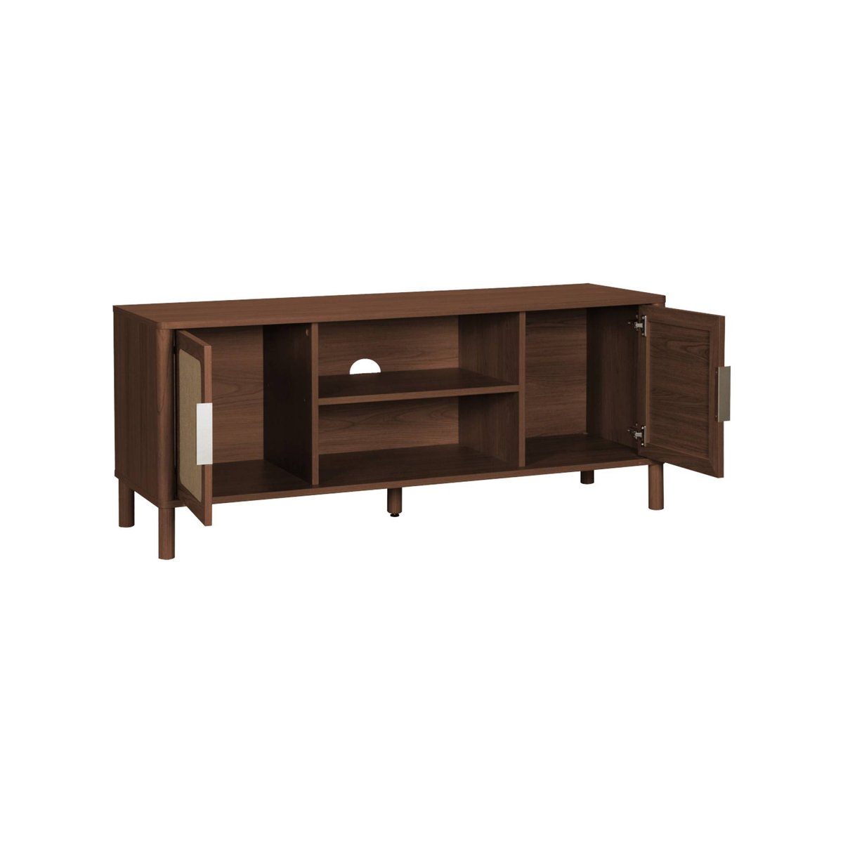 Meuble TV vintage décor bois et cannage 2 portes 120cm ETTA noyer, SWEEEK