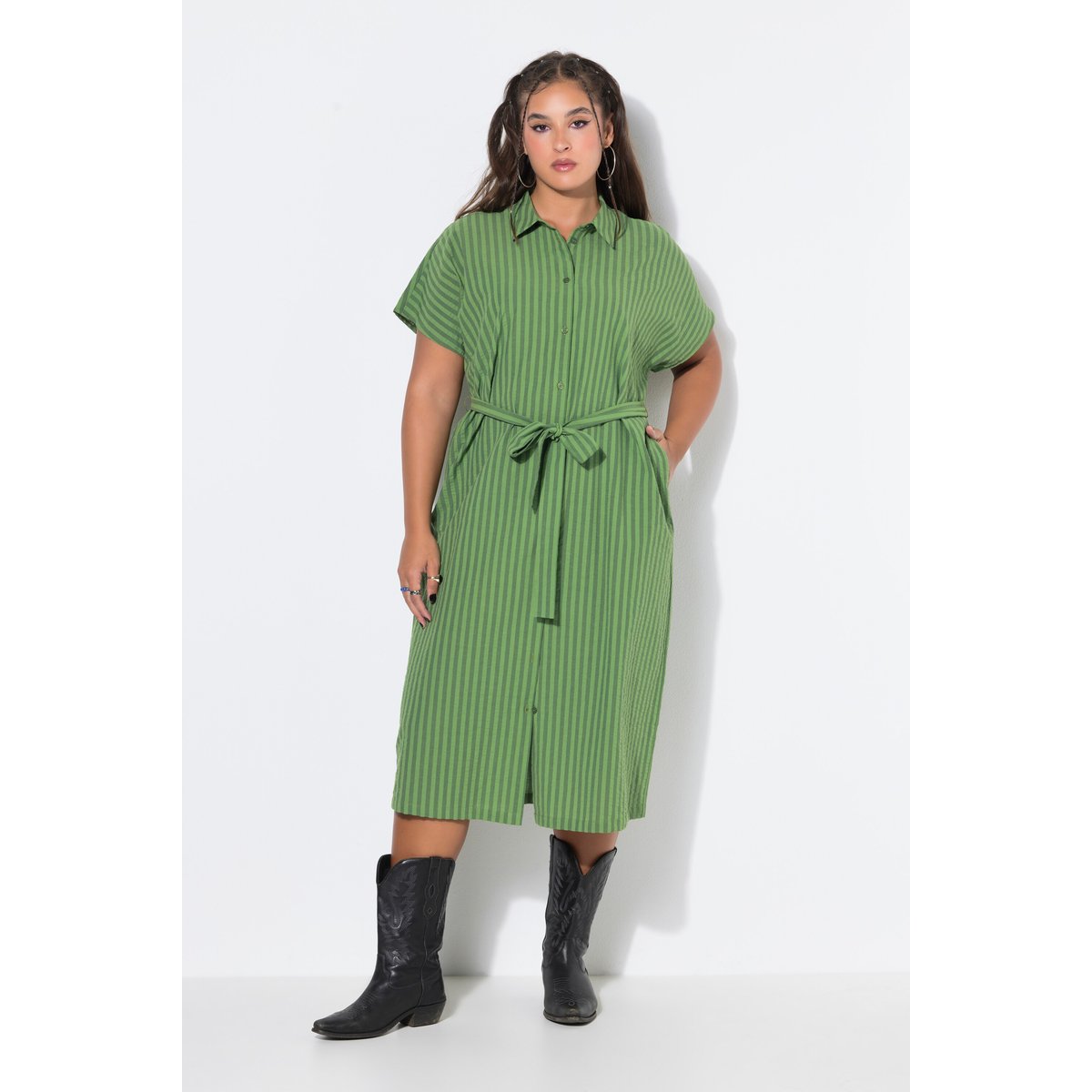 Robe chemisier en seersucker rayé cactus, STUDIO UNTOLD