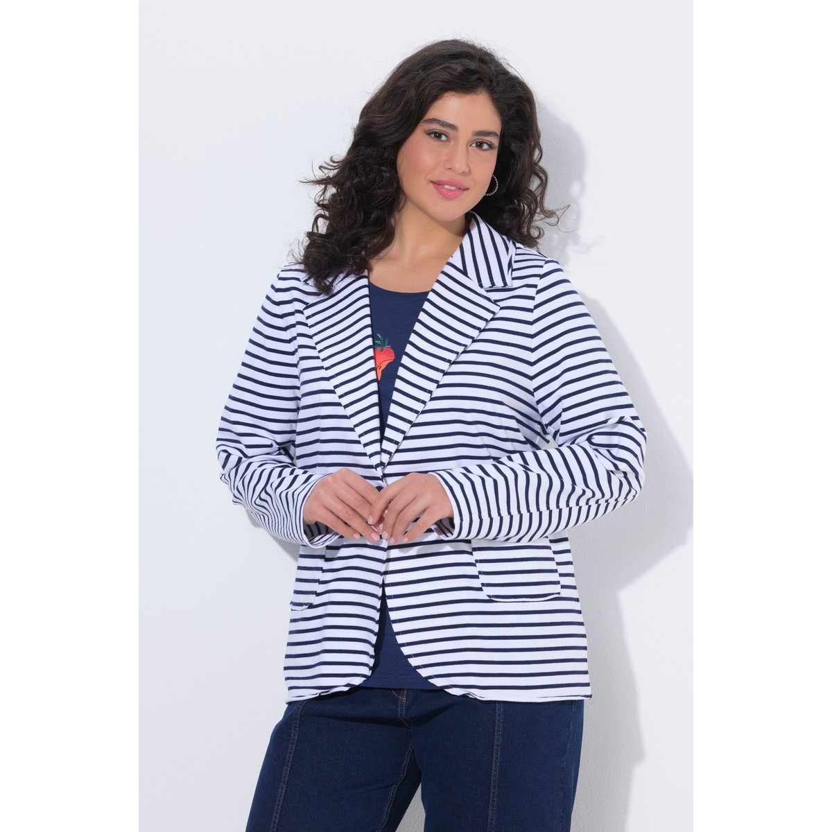 Blazer en jersey. Manches longues et col bleu encre, ULLA POPKEN