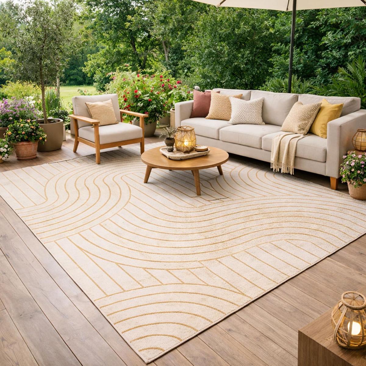 Tapis extérieur, kilim reversible LYN2 U REVERSIBLE jaune, écru, UN AMOUR DE TAPIS